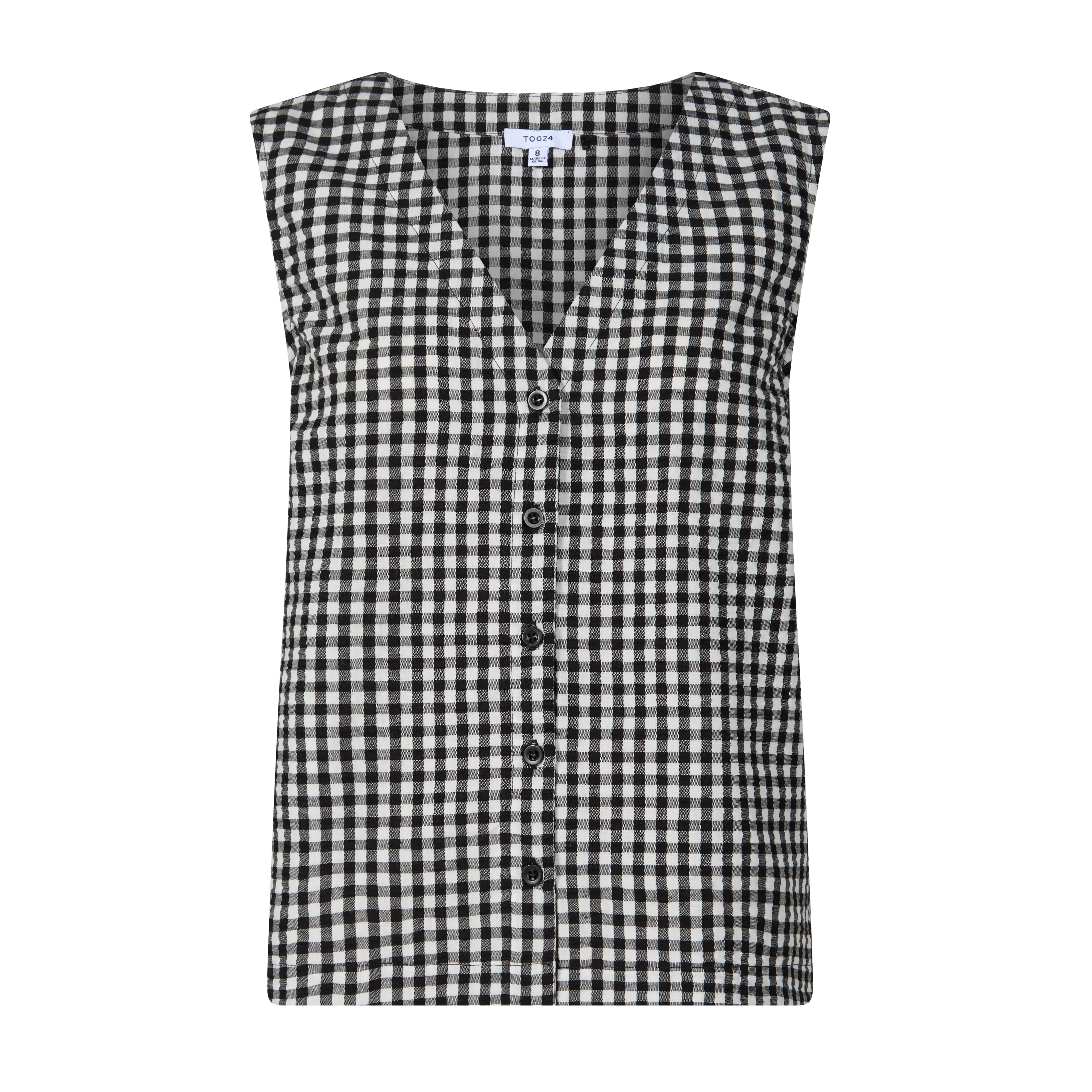 Lila Womens Short Sleeve Gingham Check Shirt - Black Check - Image 7