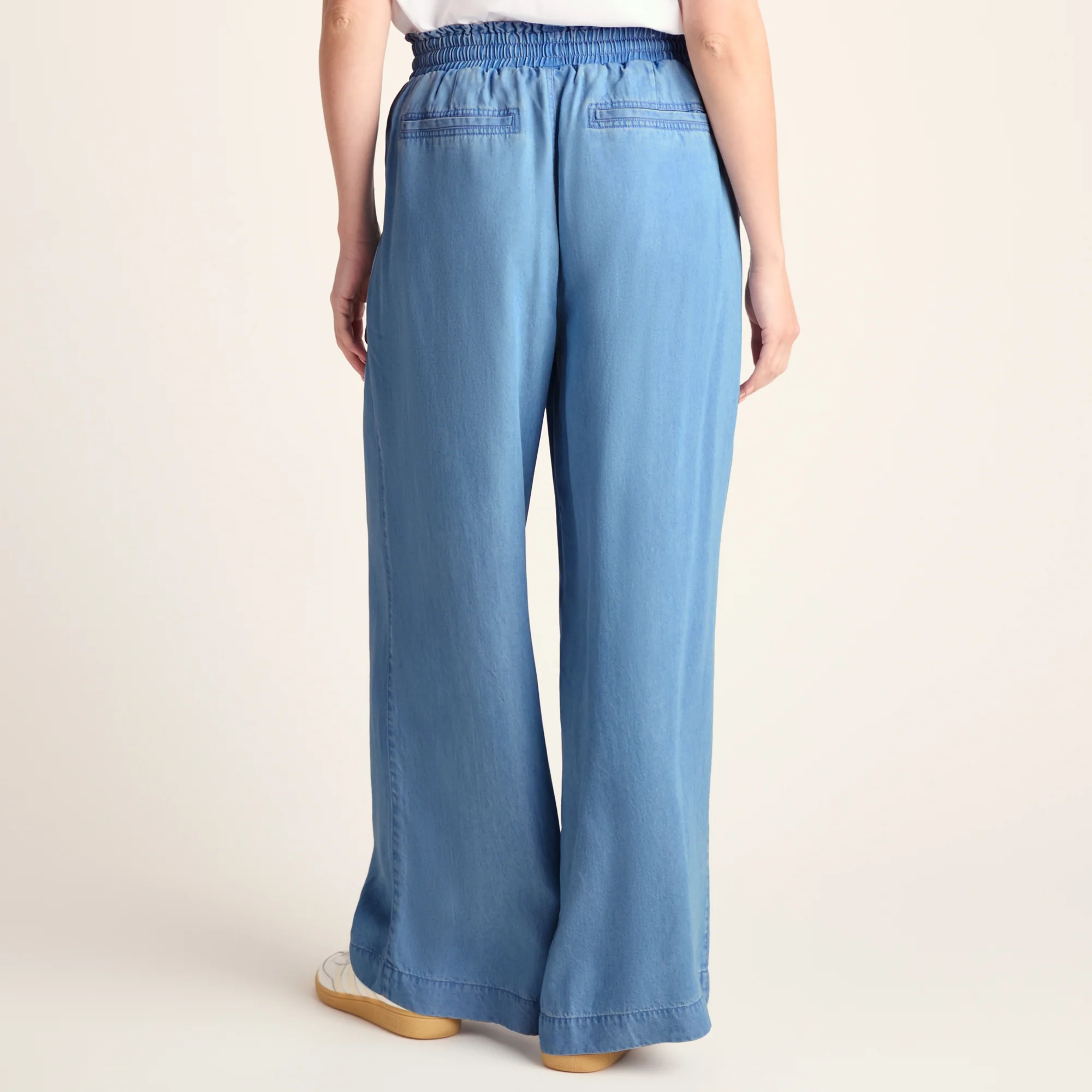 Lucy Womens Wide Leg Denim Look Trousers - Faded Indigo - Image 3