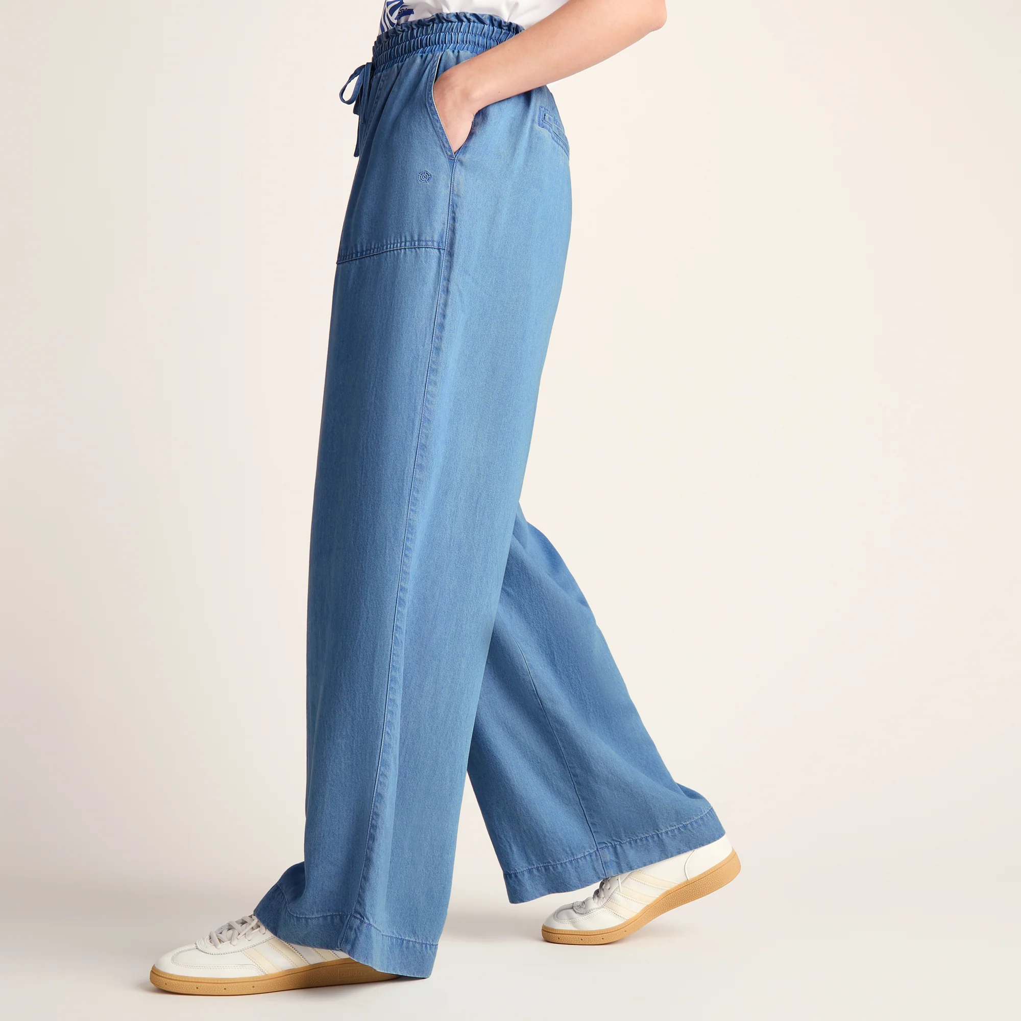 Lucy Womens Wide Leg Denim Look Trousers - Faded Indigo - Image 5