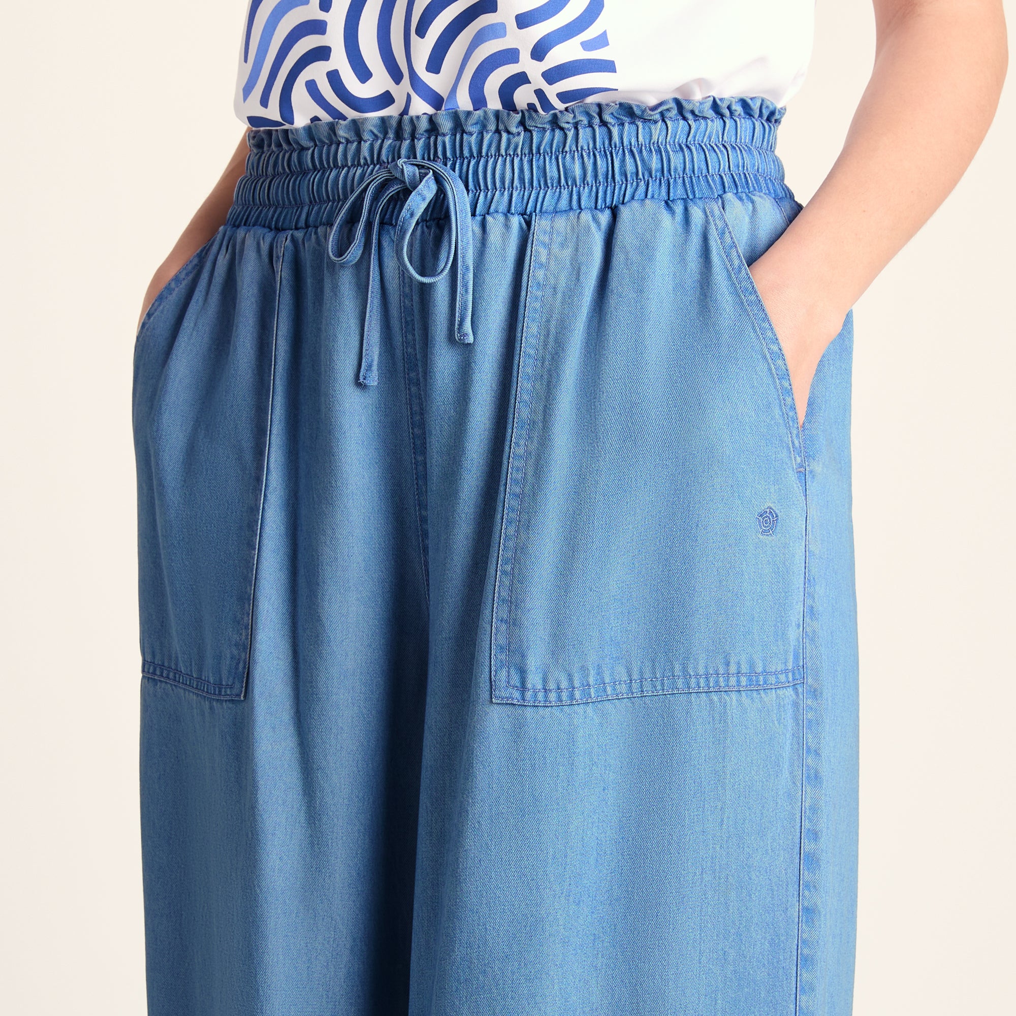 Lucy Womens Wide Leg Denim Look Trousers - Faded Indigo - Image 6
