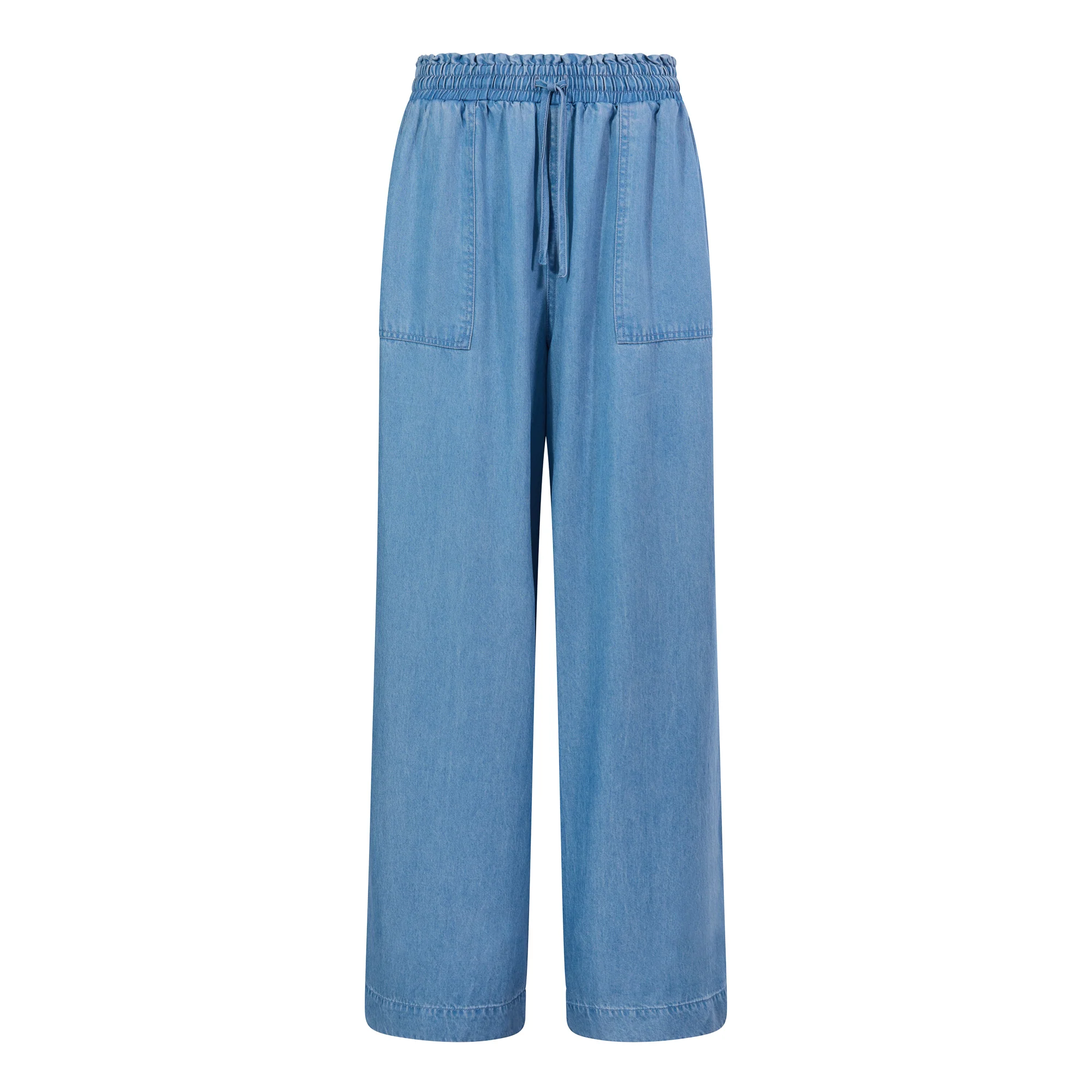 Lucy Womens Wide Leg Denim Look Trousers - Faded Indigo - Image 7