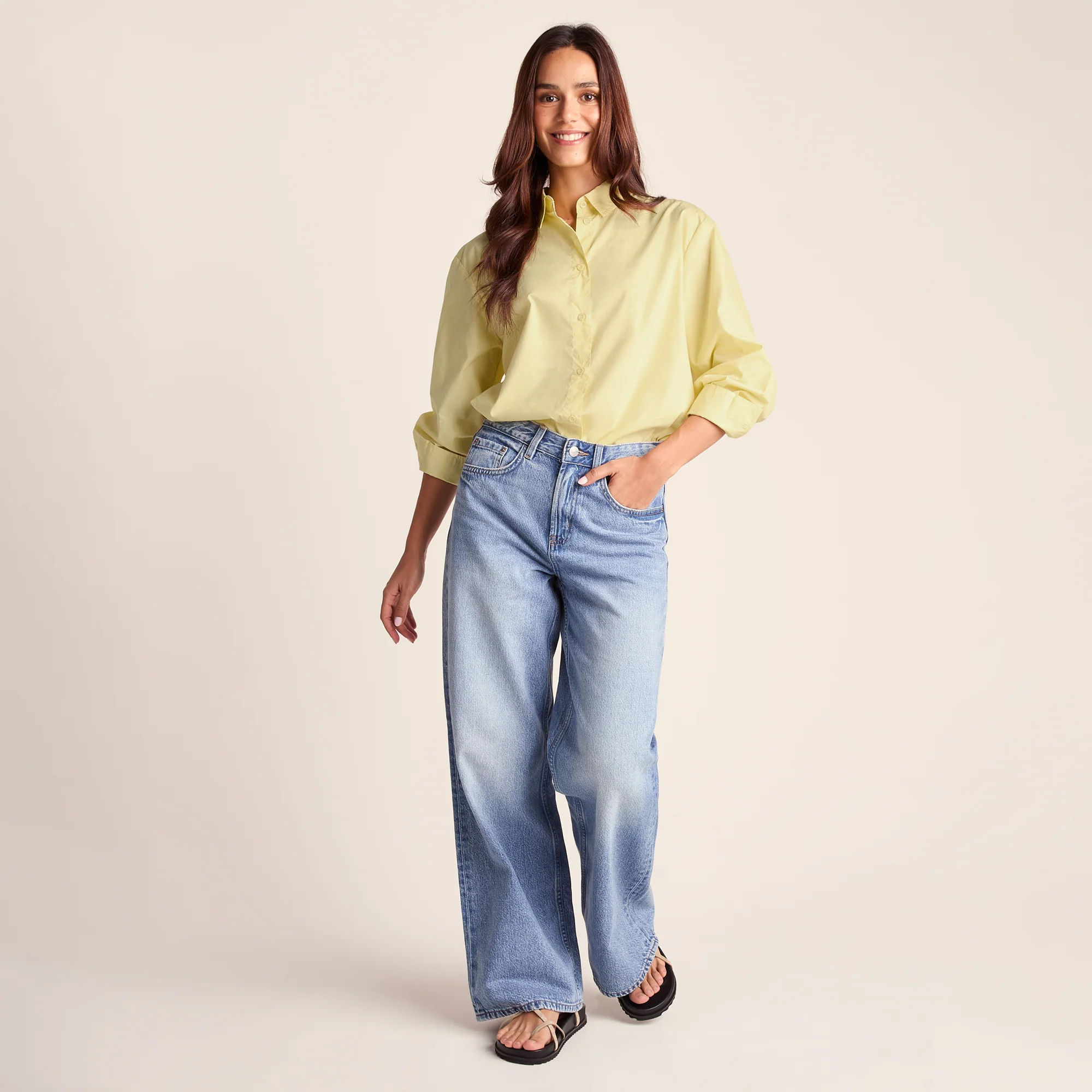 Marnie Womens 100% Cotton Oversized Shirt - Butter Yellow - Image 2