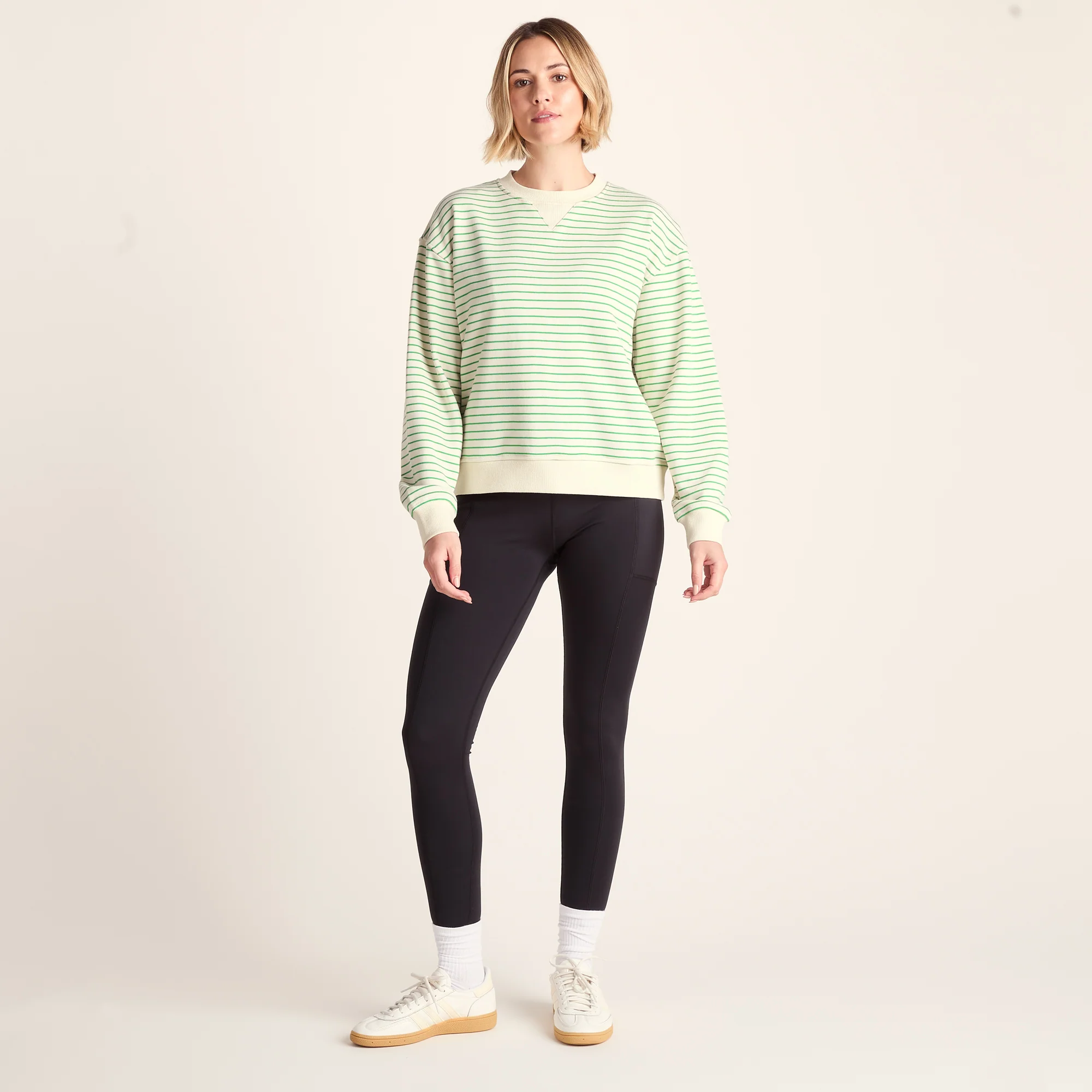 Marsella Womens Relaxed Fit Supersoft Sweat - Basil Green Stripe - Image 2