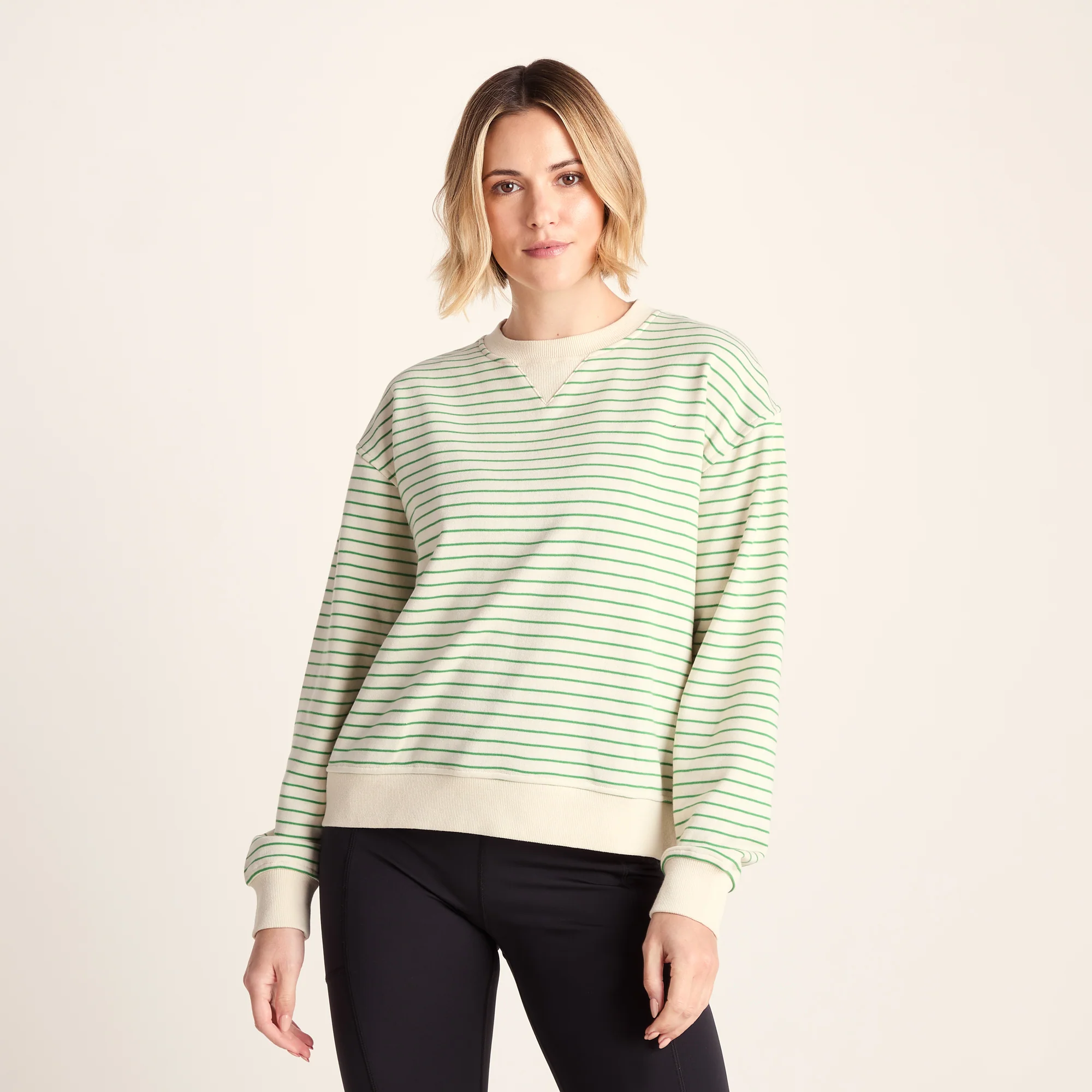 Marsella Womens Relaxed Fit Supersoft Sweat - Basil Green Stripe - Image 5