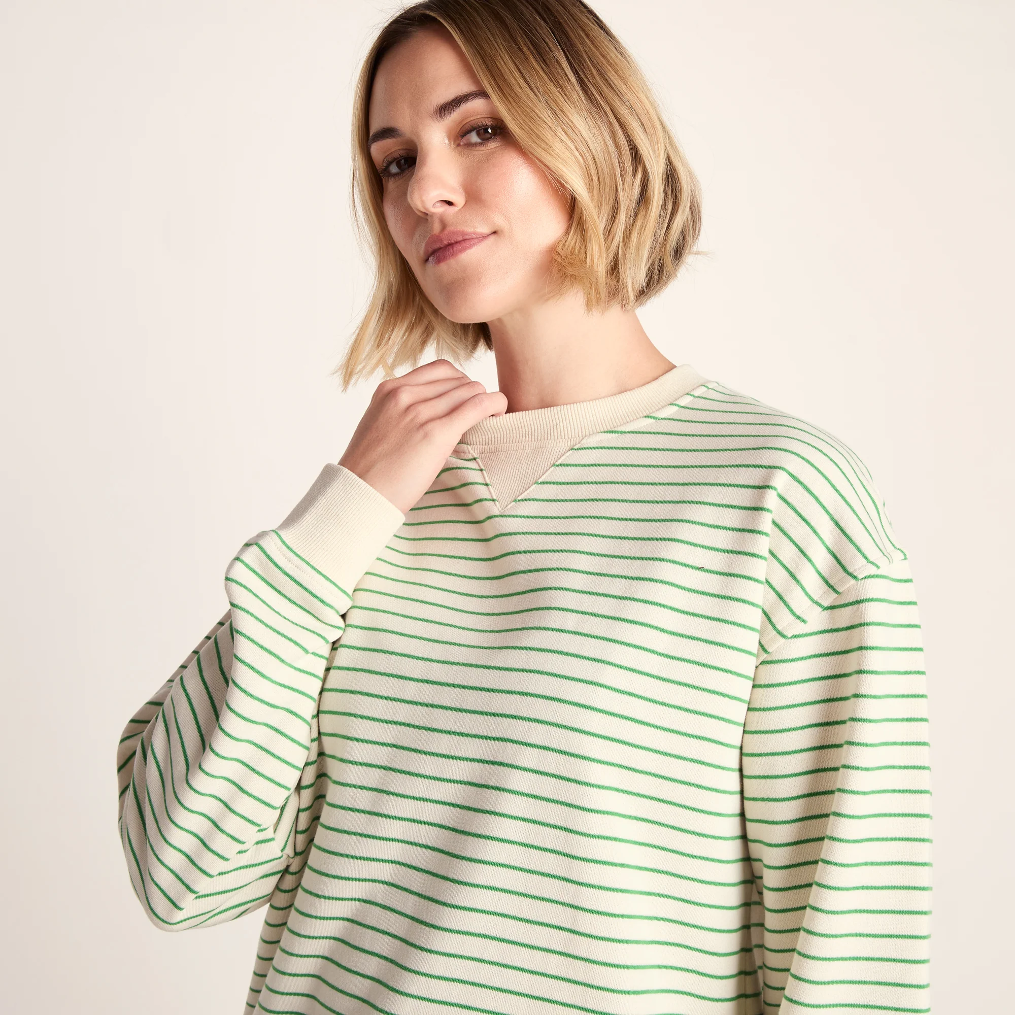 Marsella Womens Relaxed Fit Supersoft Sweat - Basil Green Stripe - Image 6