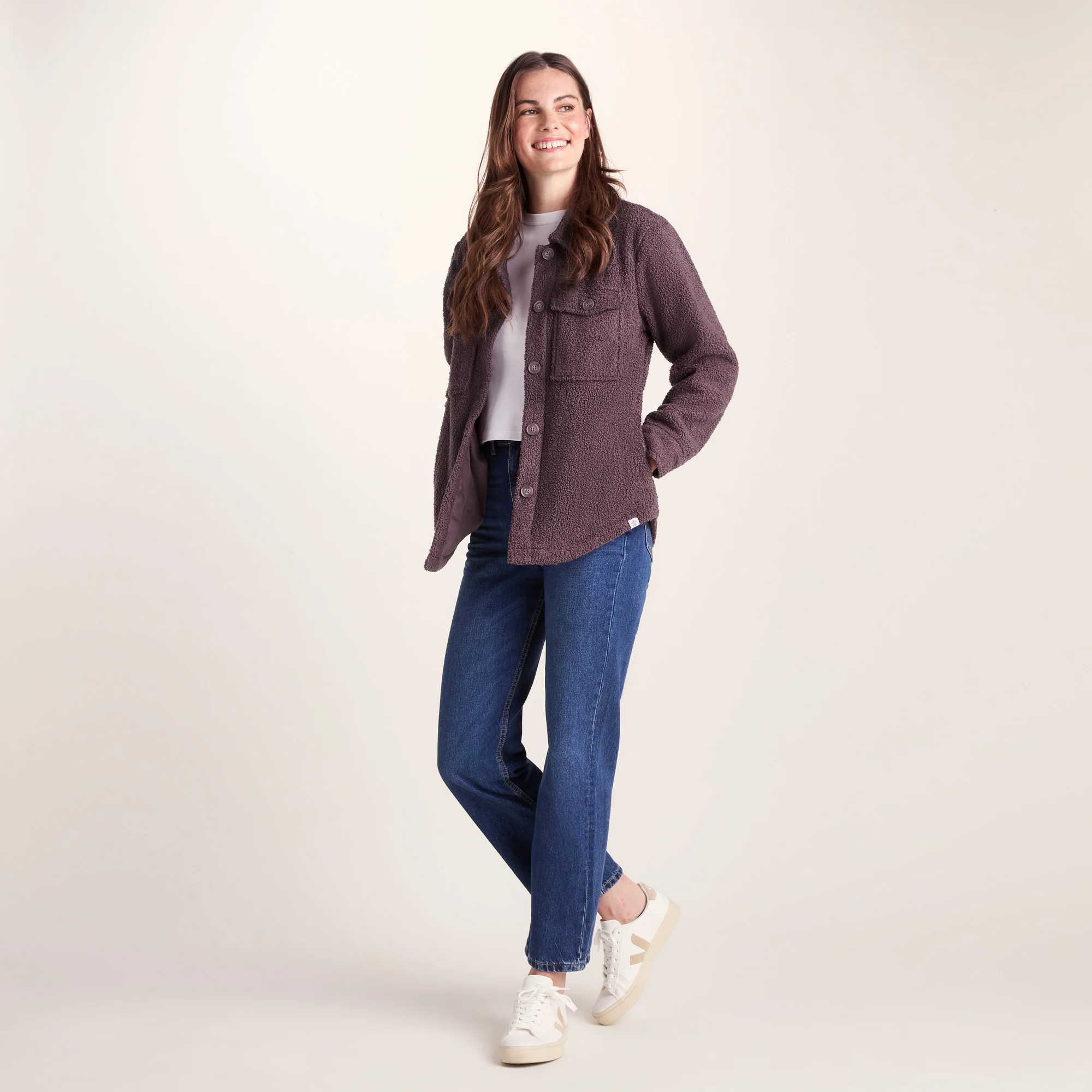 Maxine Womens Supersoft Sherpa Fleece Shacket - Dark Mauve - Image 2