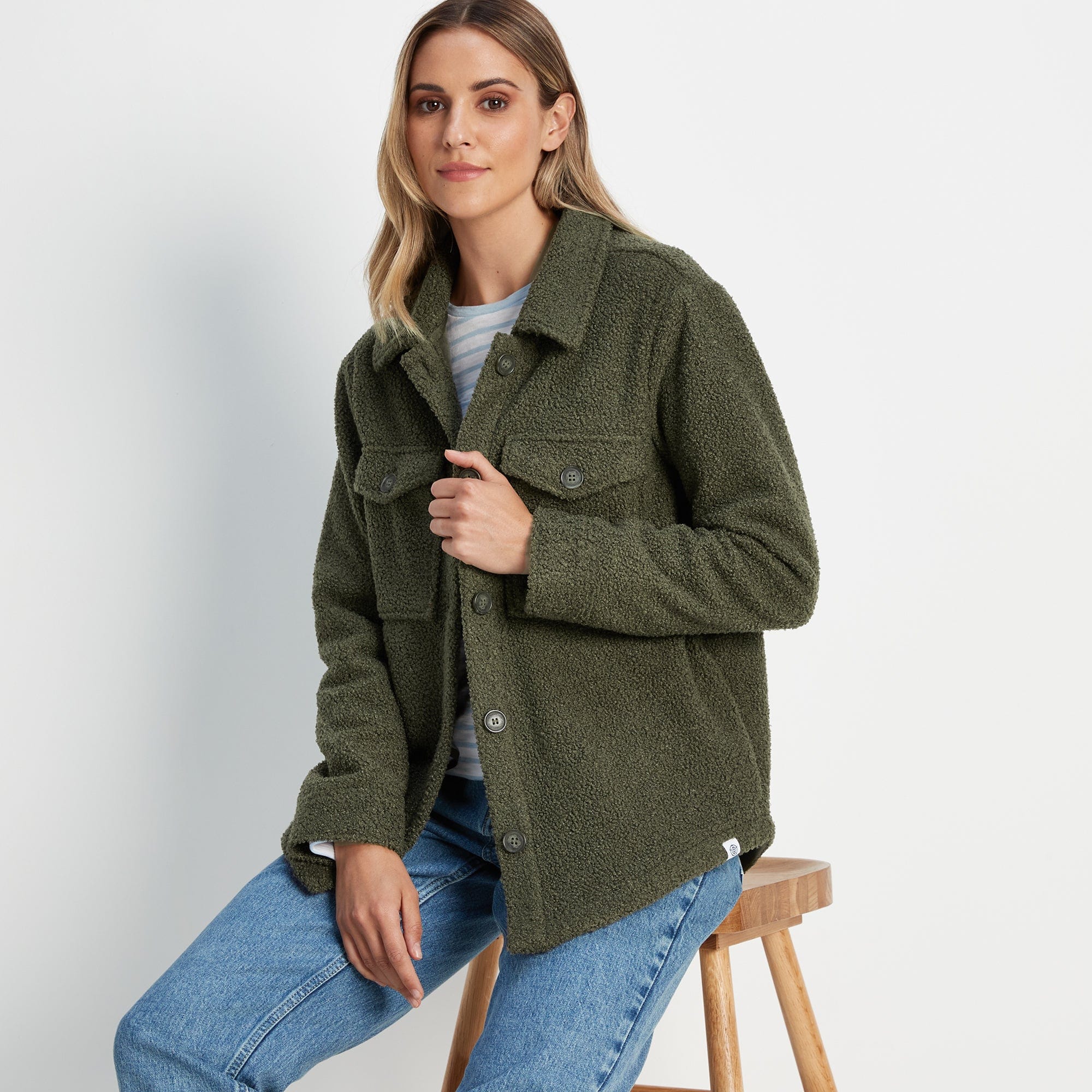 Maxine Womens Supersoft Sherpa Fleece Shacket - Khaki - Image 3