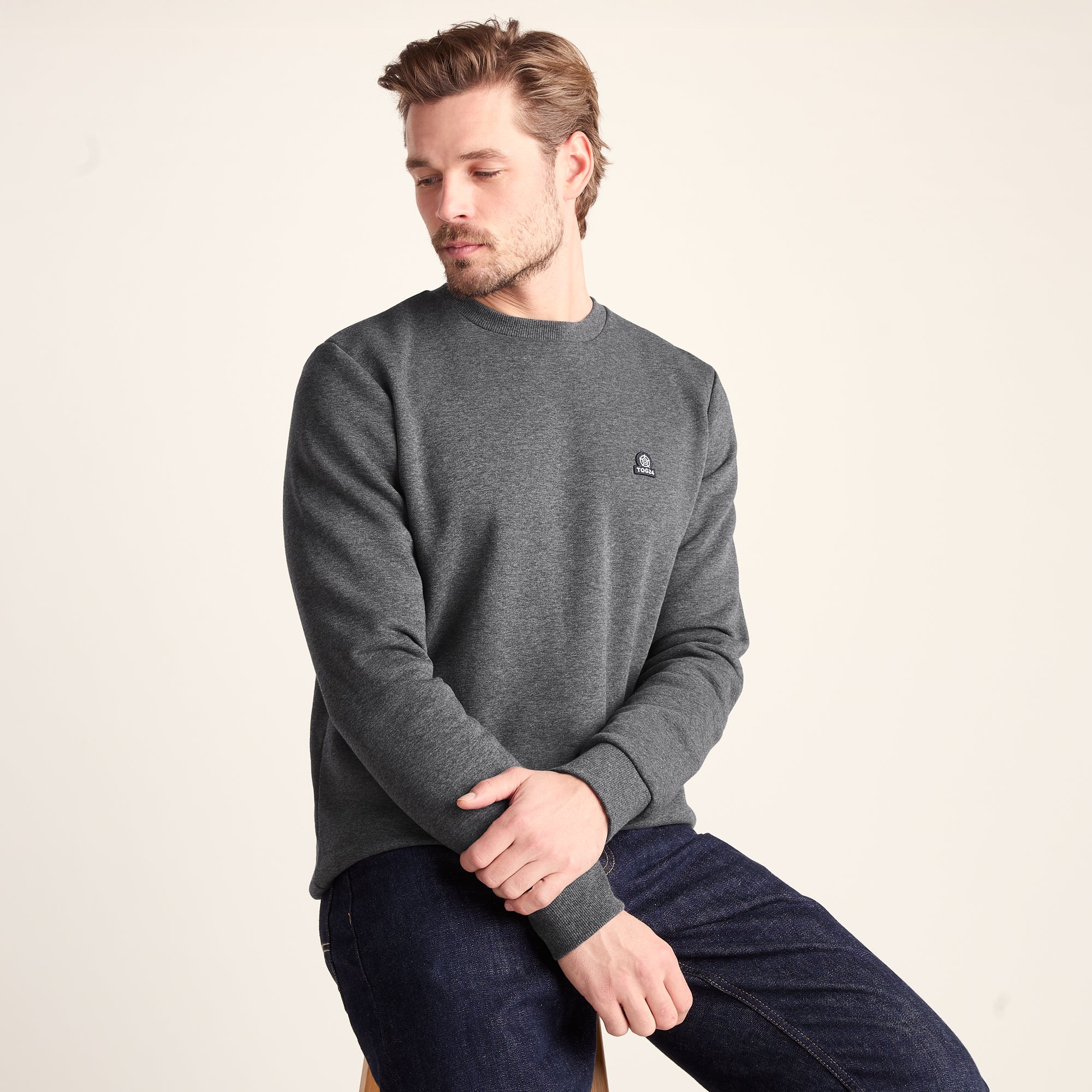 Mellor Mens Supersoft Cotton Rich Sweat - Dark Grey Marl - Image 4
