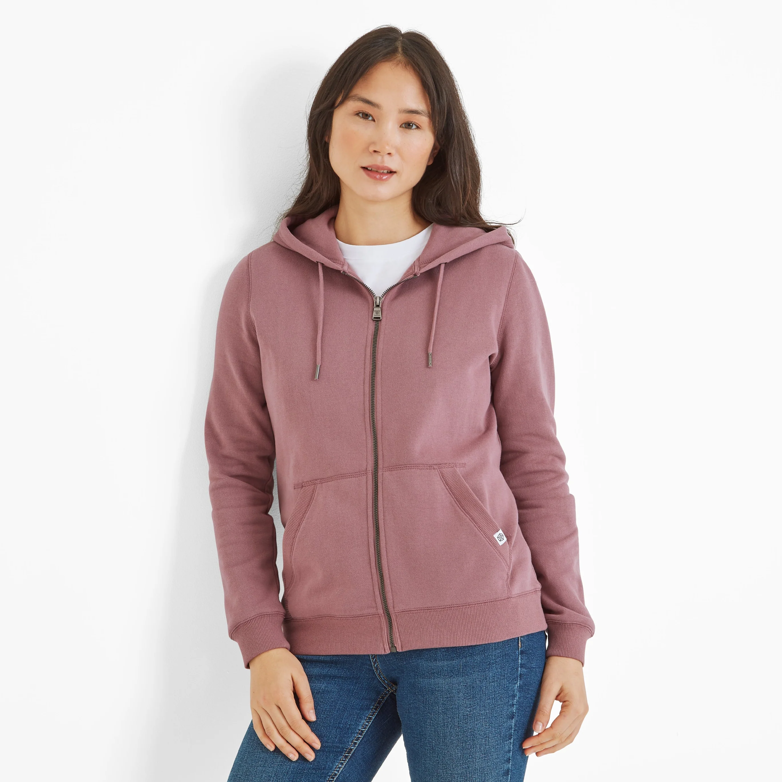 Mia Womens Supersoft Zip Neck Hoody - Mauve