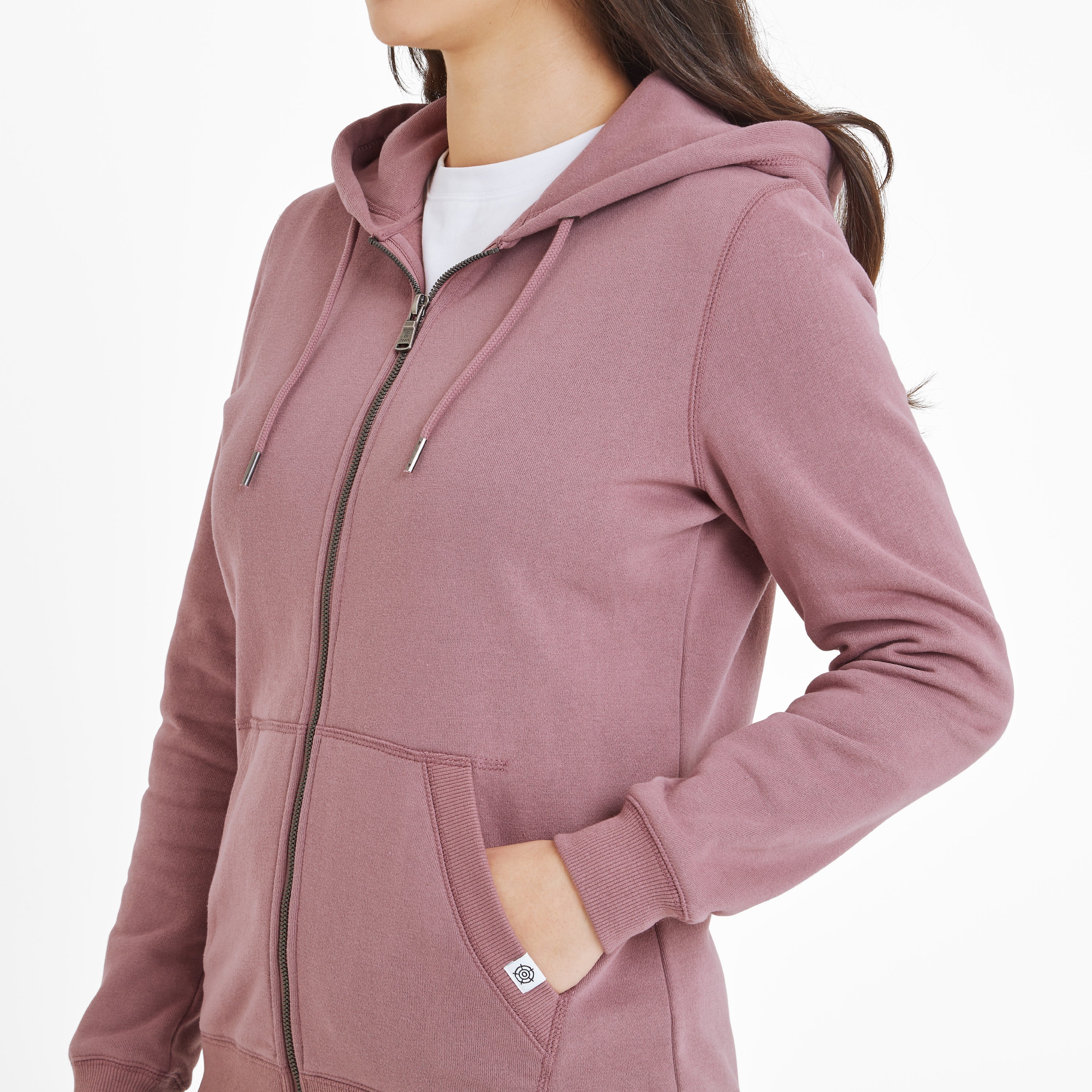 Mia Womens Supersoft Zip Neck Hoody - Mauve - Image 5