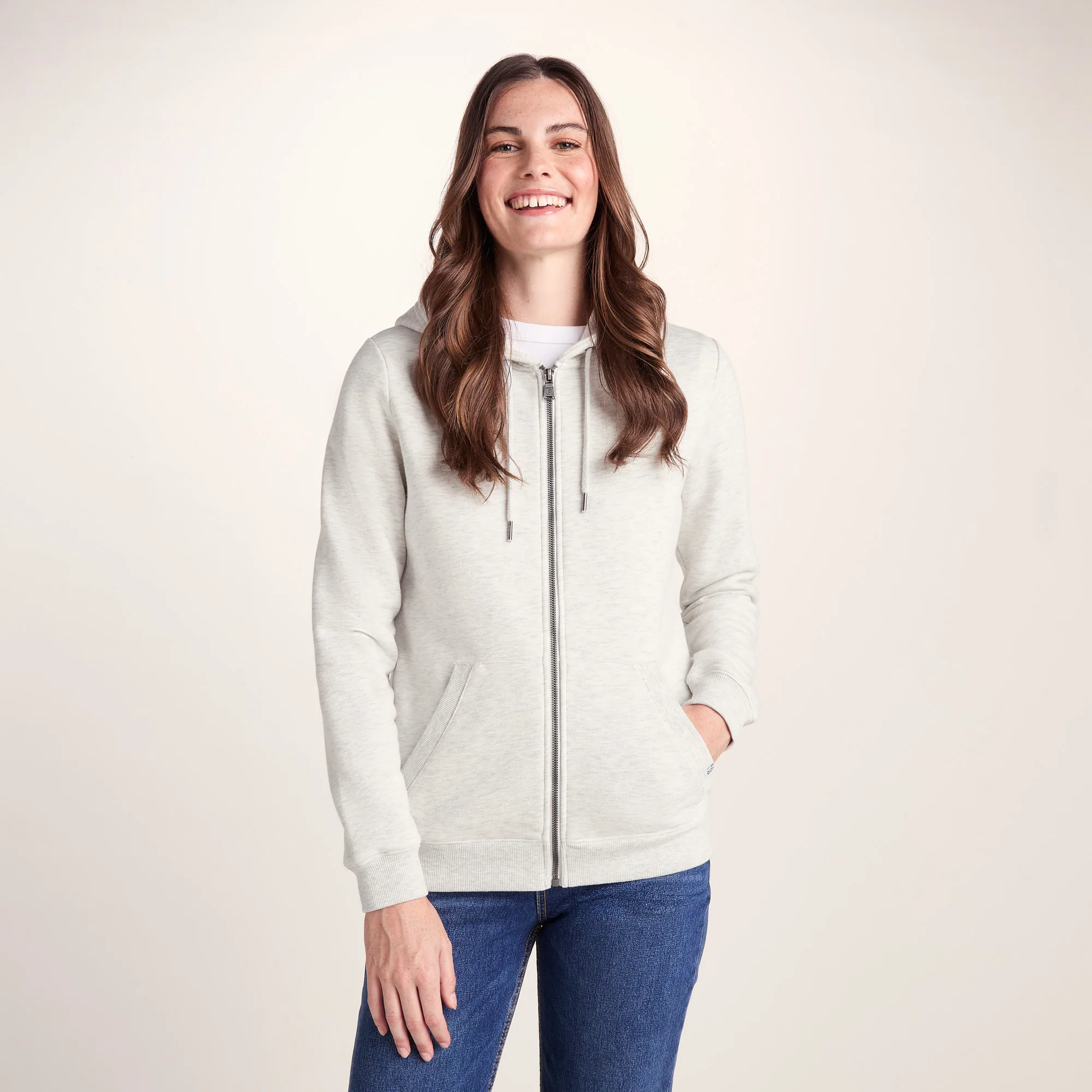 Mia Womens Supersoft Zip Neck Hoody - Oatmeal Marl