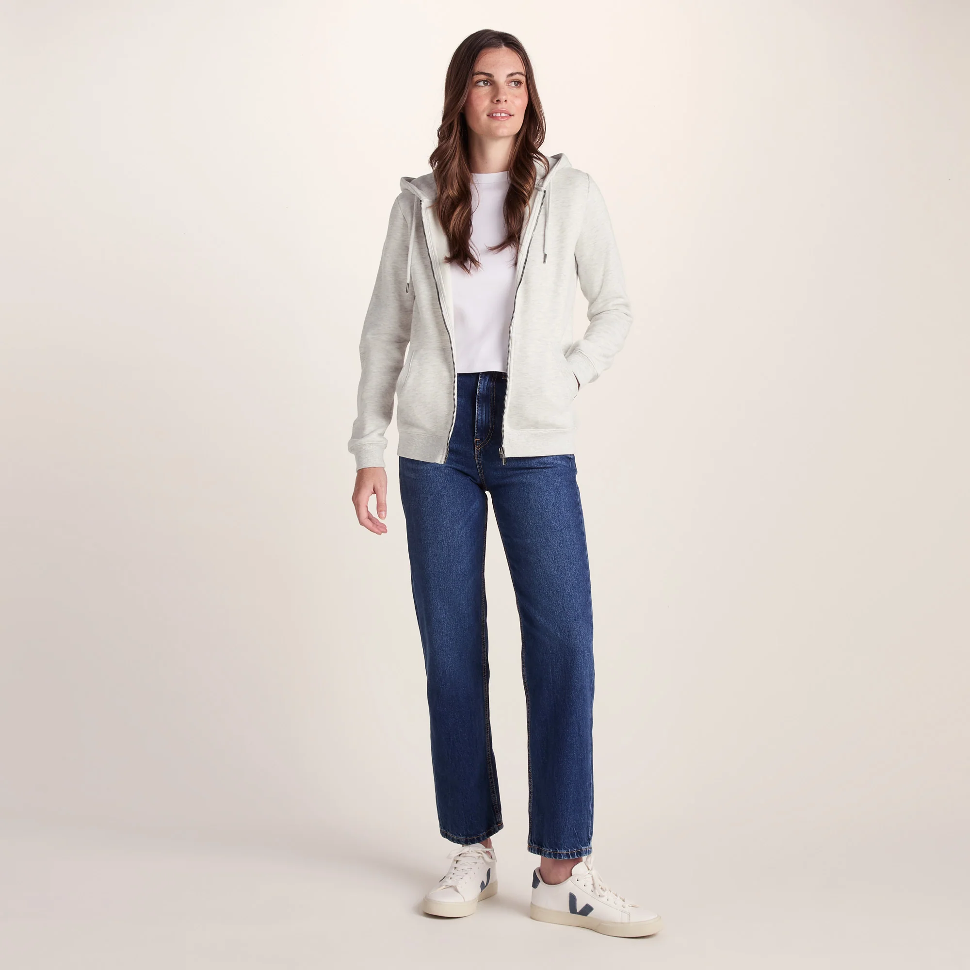 Mia Womens Supersoft Zip Neck Hoody - Oatmeal Marl - Image 2
