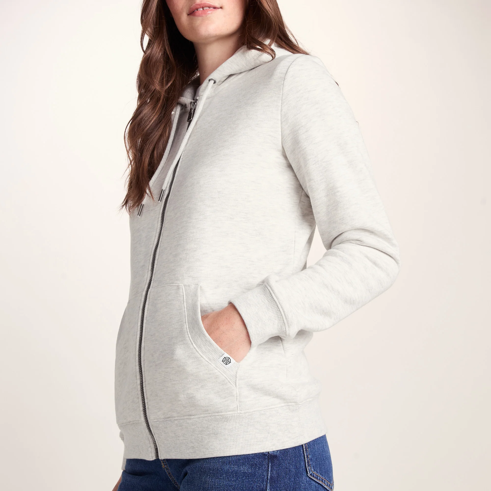 Mia Womens Supersoft Zip Neck Hoody - Oatmeal Marl - Image 3