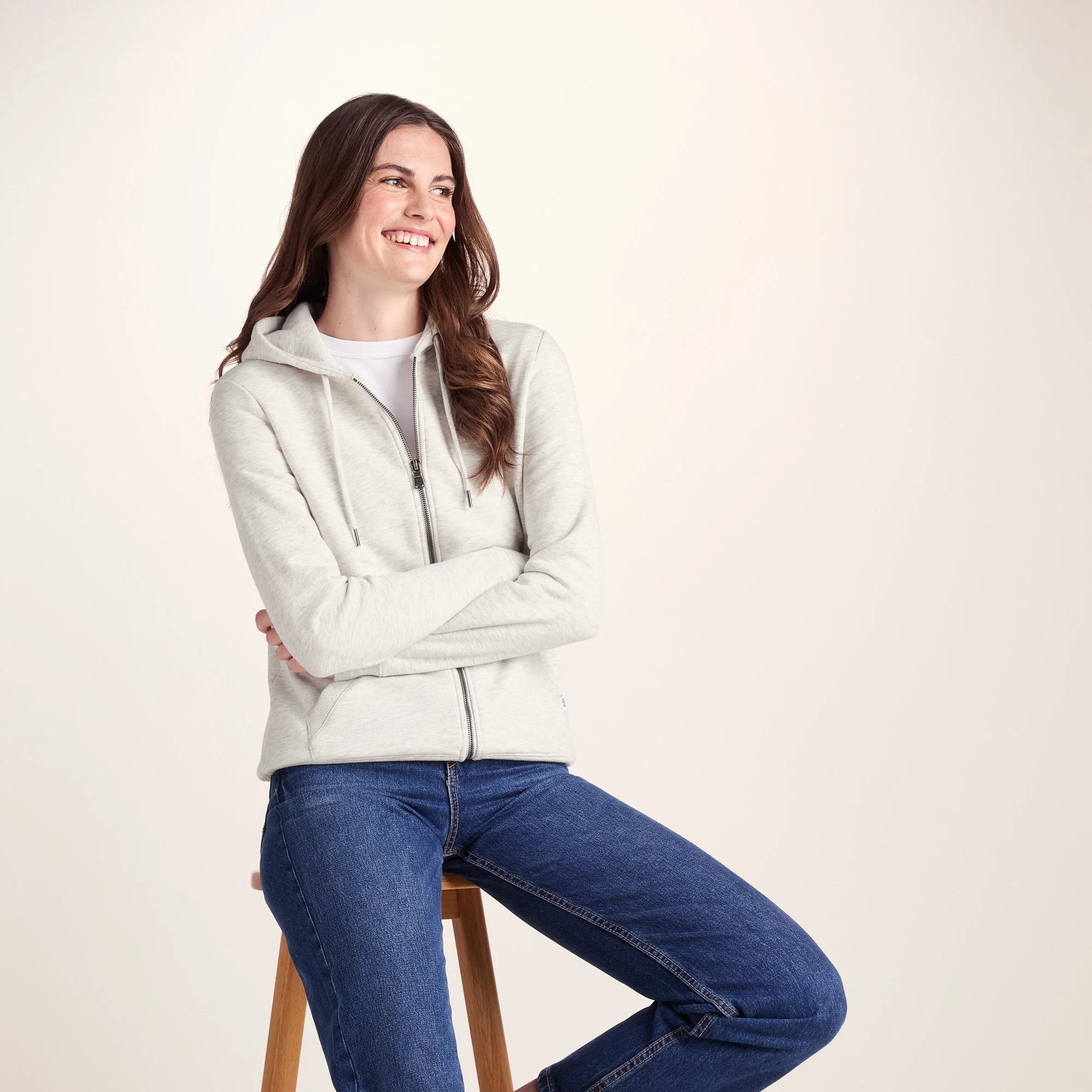 Mia Womens Supersoft Zip Neck Hoody - Oatmeal Marl - Image 5