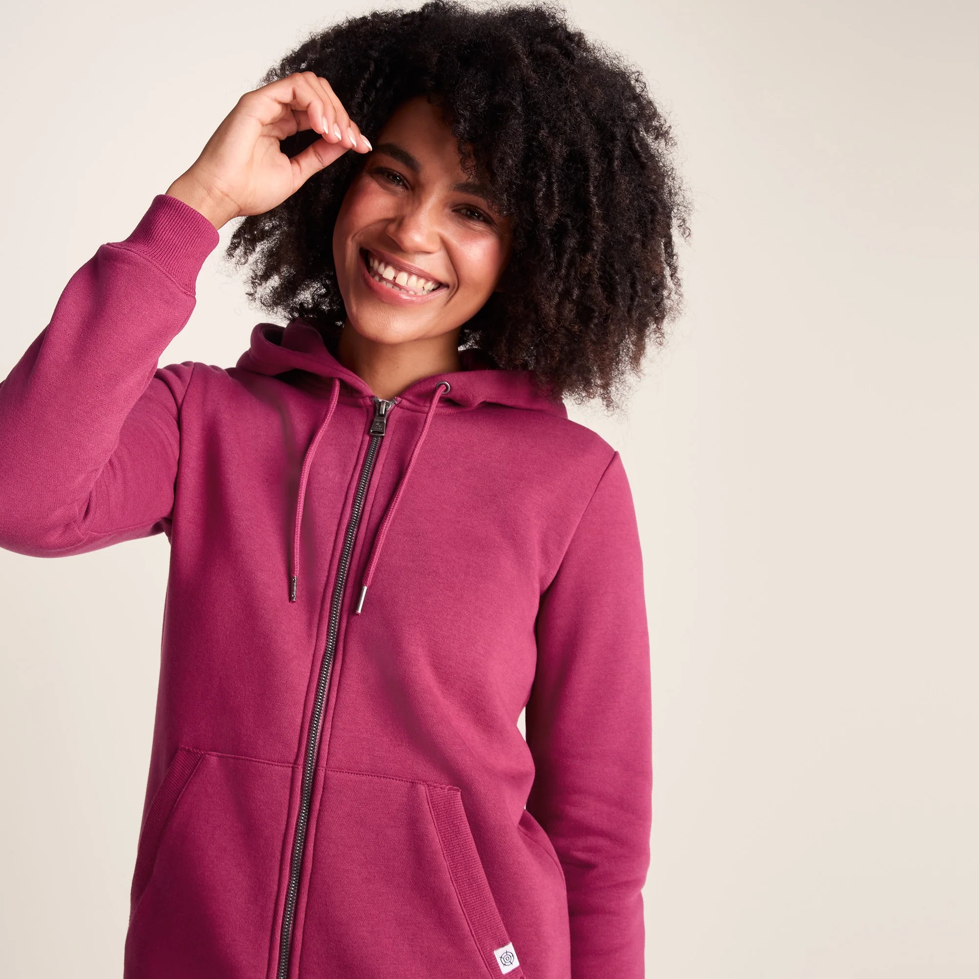 Mia Womens Supersoft Zip Neck Hoody - Washed Burgundy - Image 4