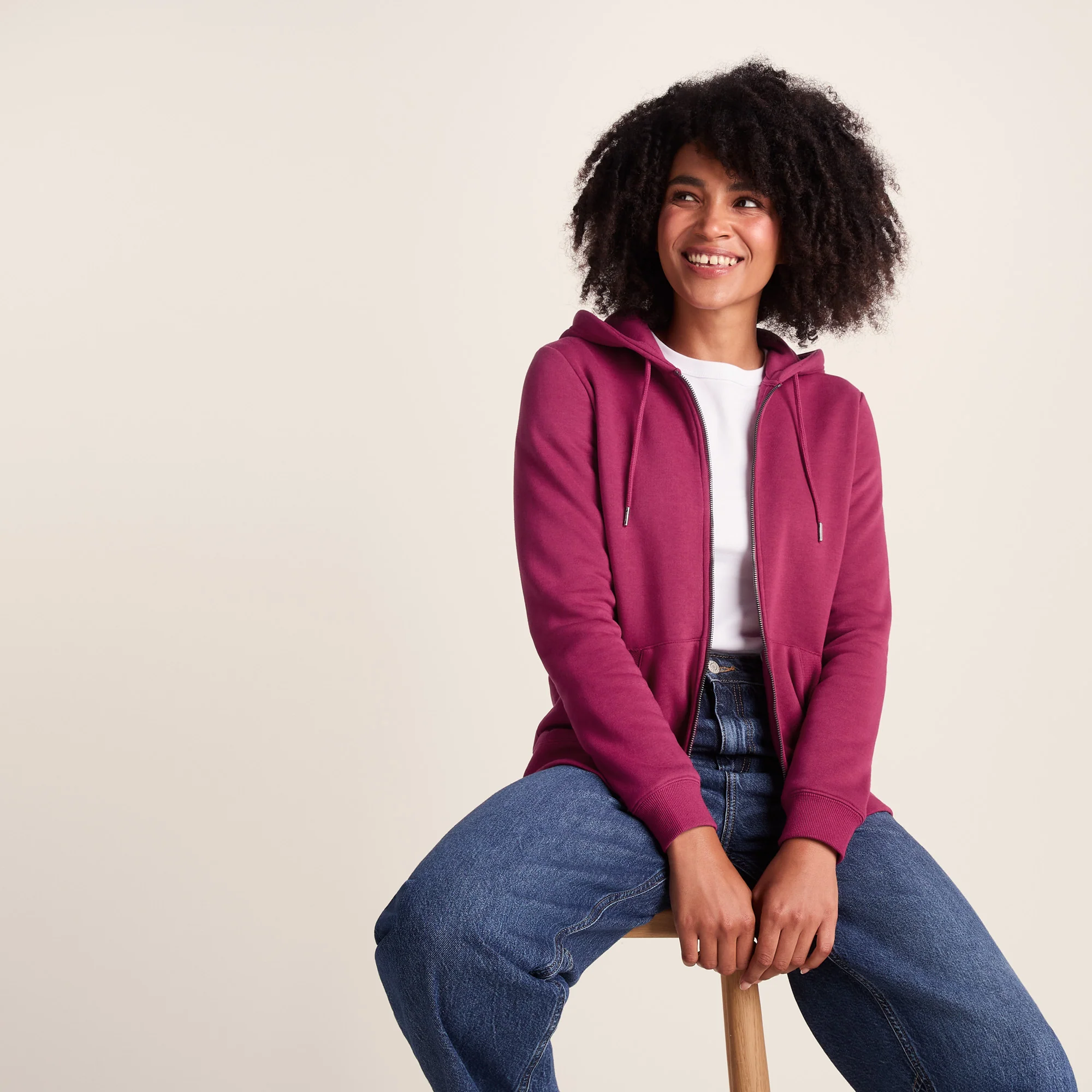Mia Womens Supersoft Zip Neck Hoody - Washed Burgundy - Image 6