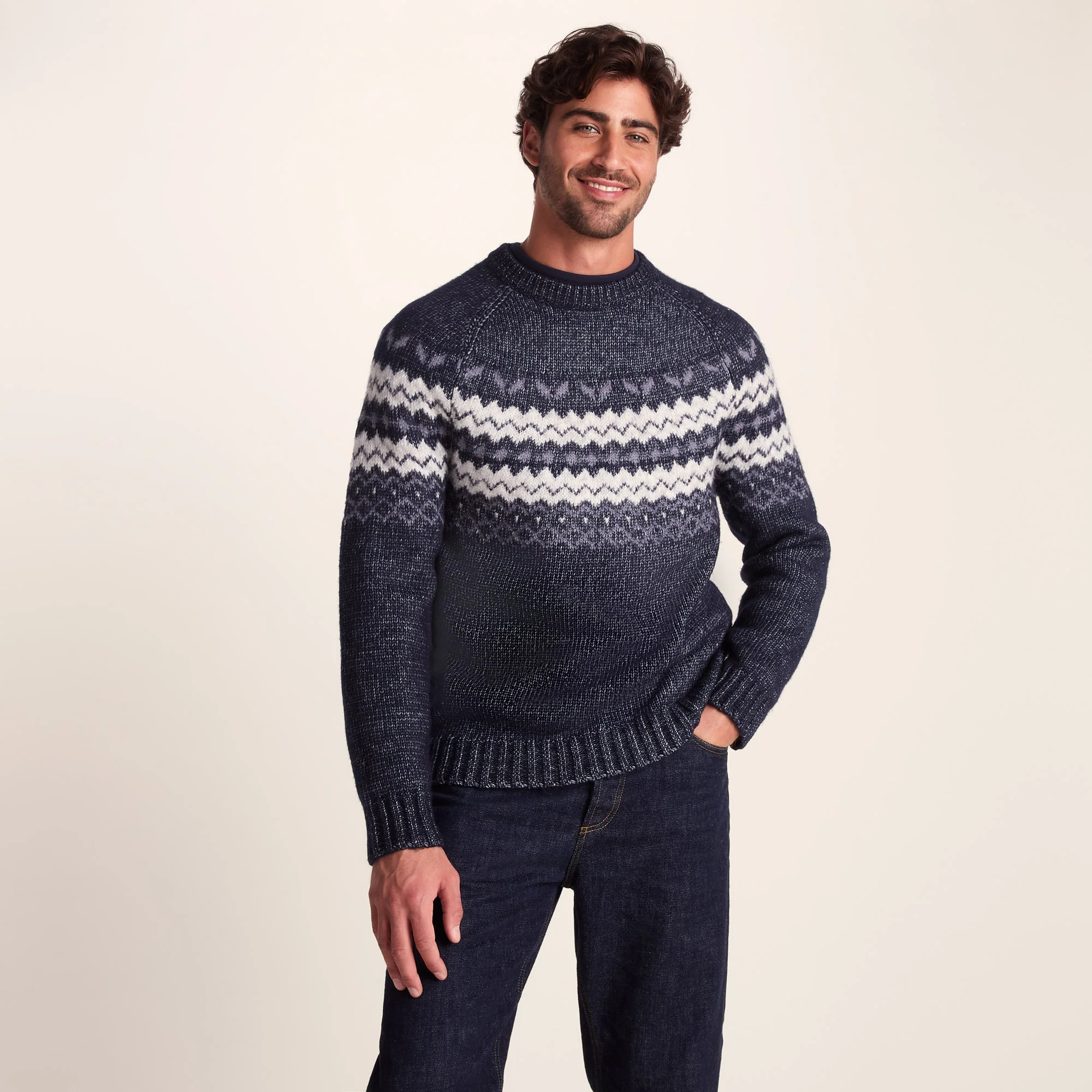Michael Mens Chunky Knitted Jumper - Dark Indigo Marl - Image 5
