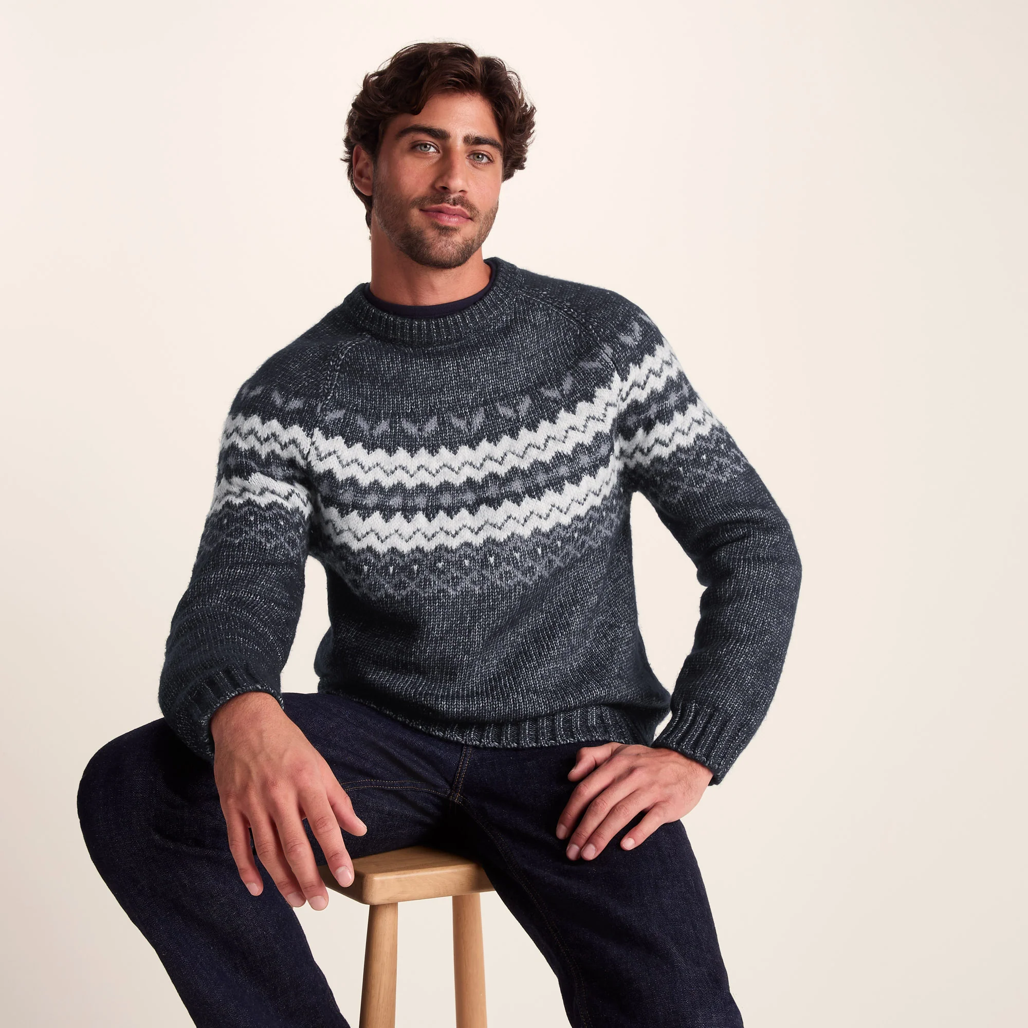 Michael Mens Chunky Knitted Jumper - Dark Indigo Marl - Image 8