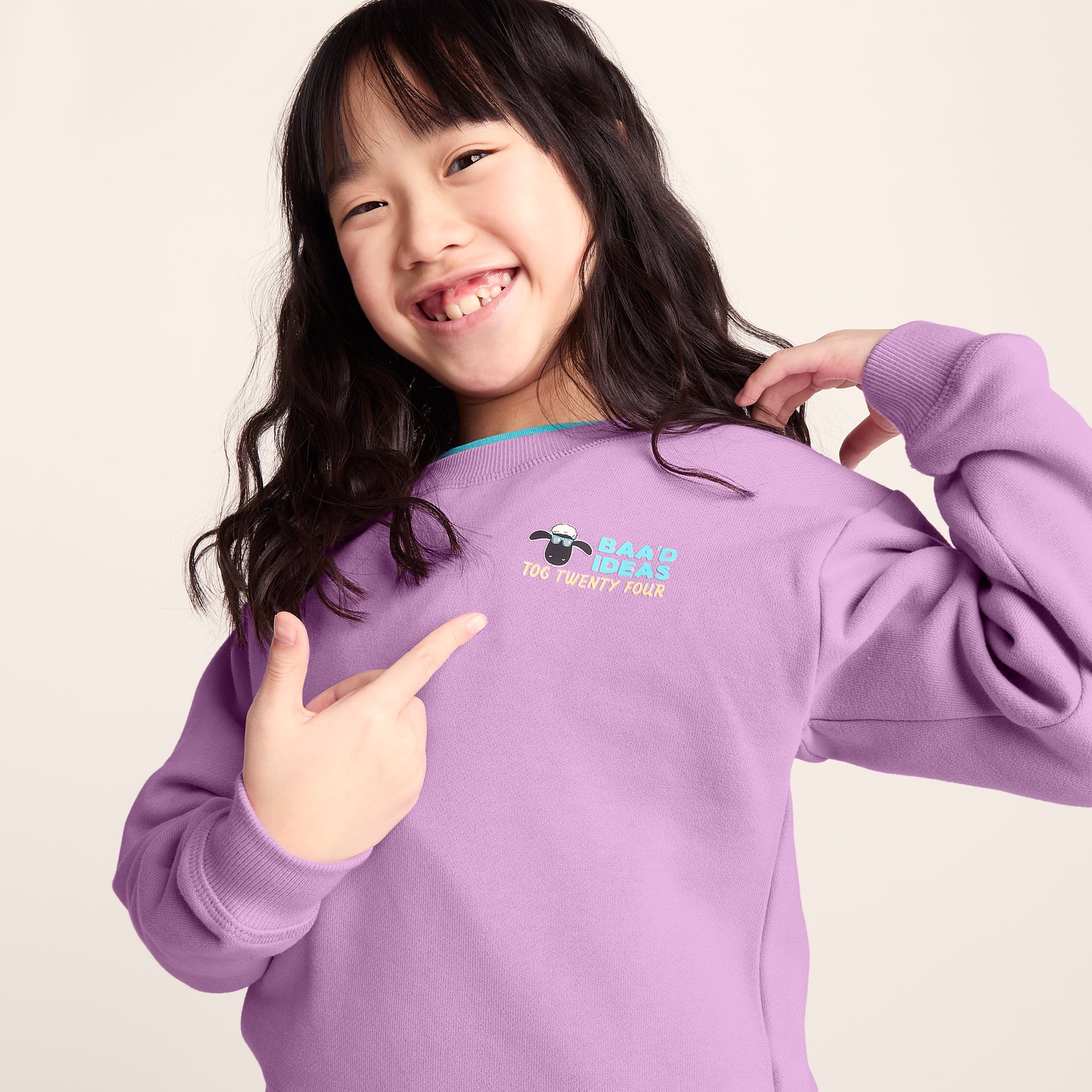 Montadale Kids Shaun the Sheep Crew Sweat - Lilac Haze - Image 6
