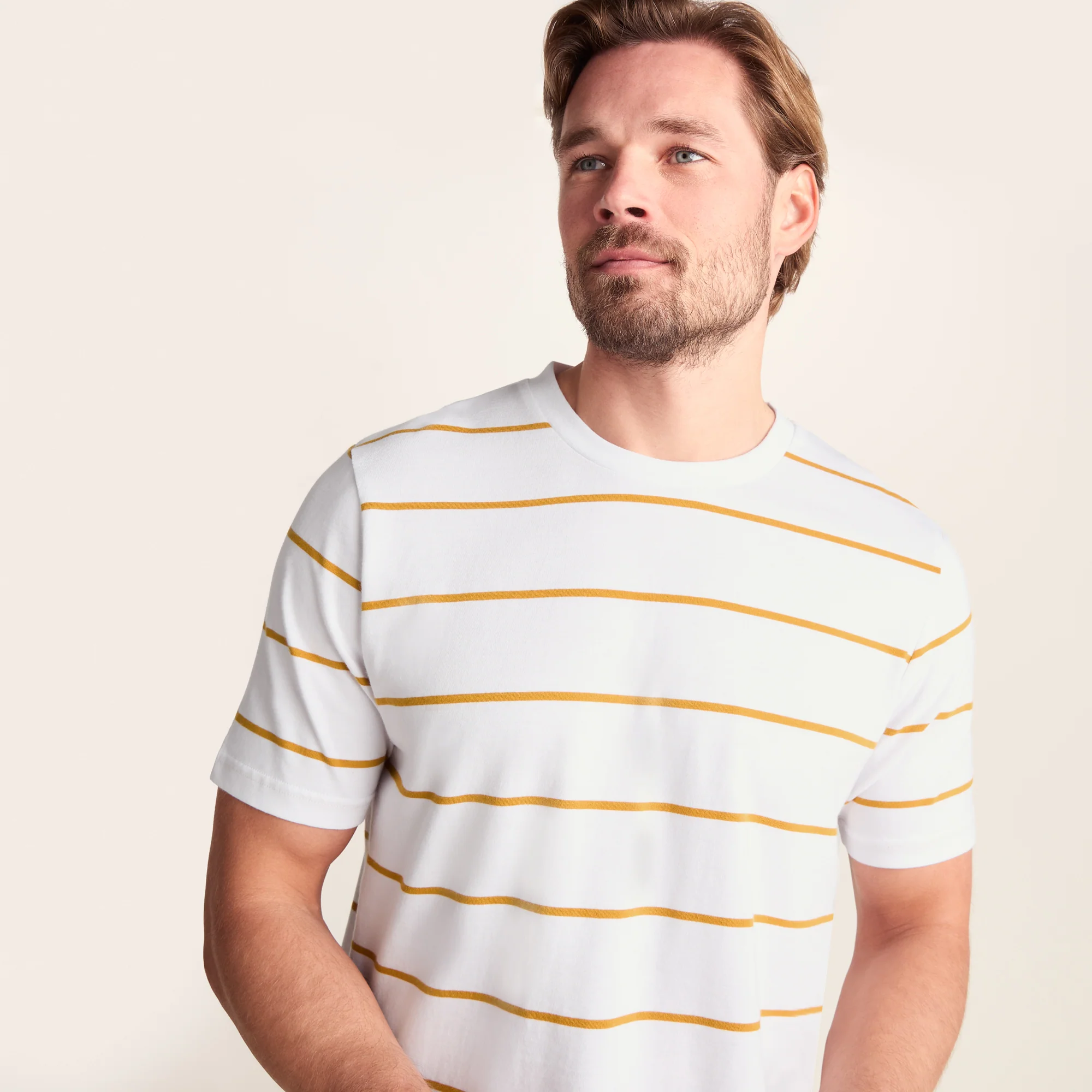 Morar Mens 100% Cotton Supersoft T-Shirt - Dark Yellow Stripe - Image 5