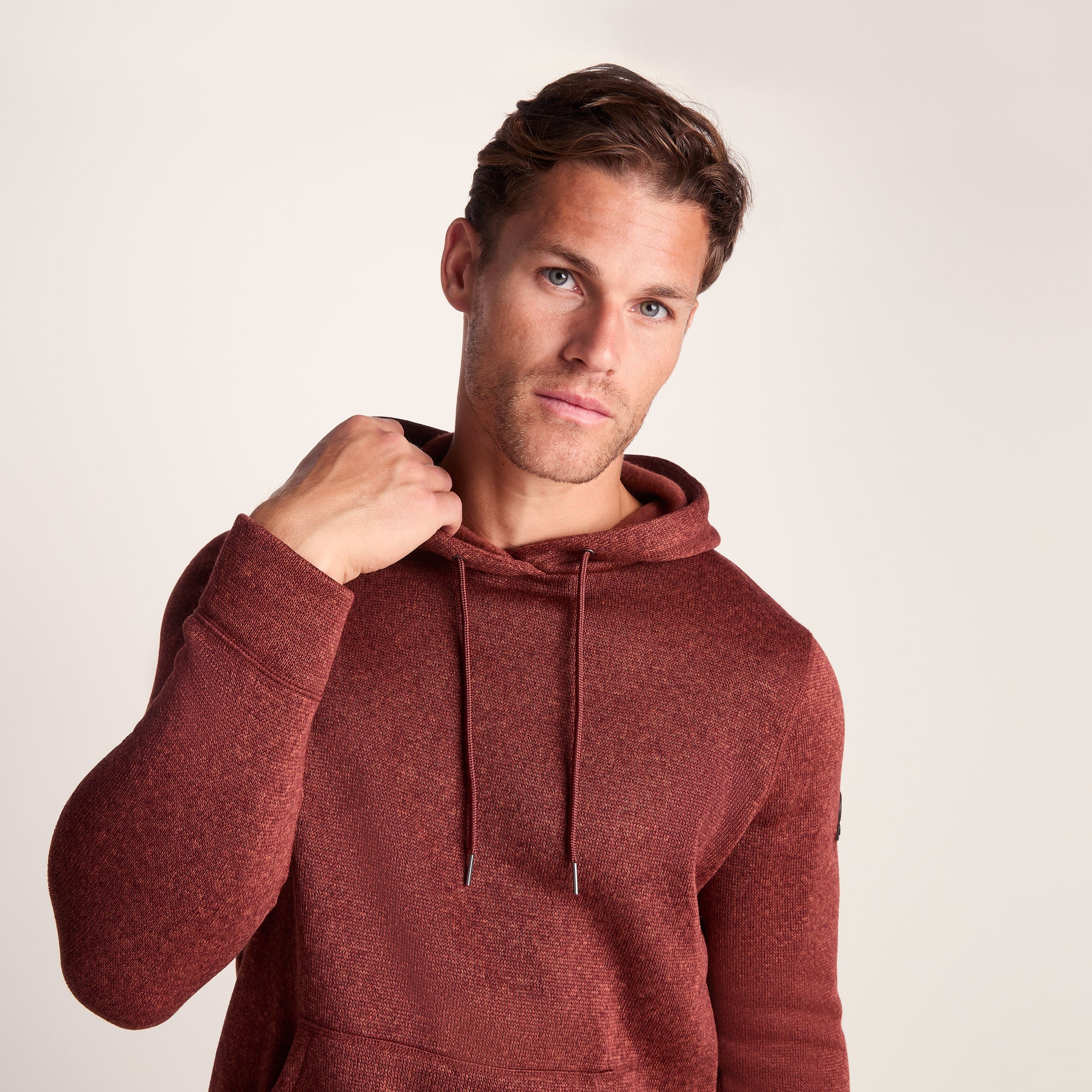 Mosby Mens Supersoft Knitlook Fleece Hoody - Clay Marl - Image 6