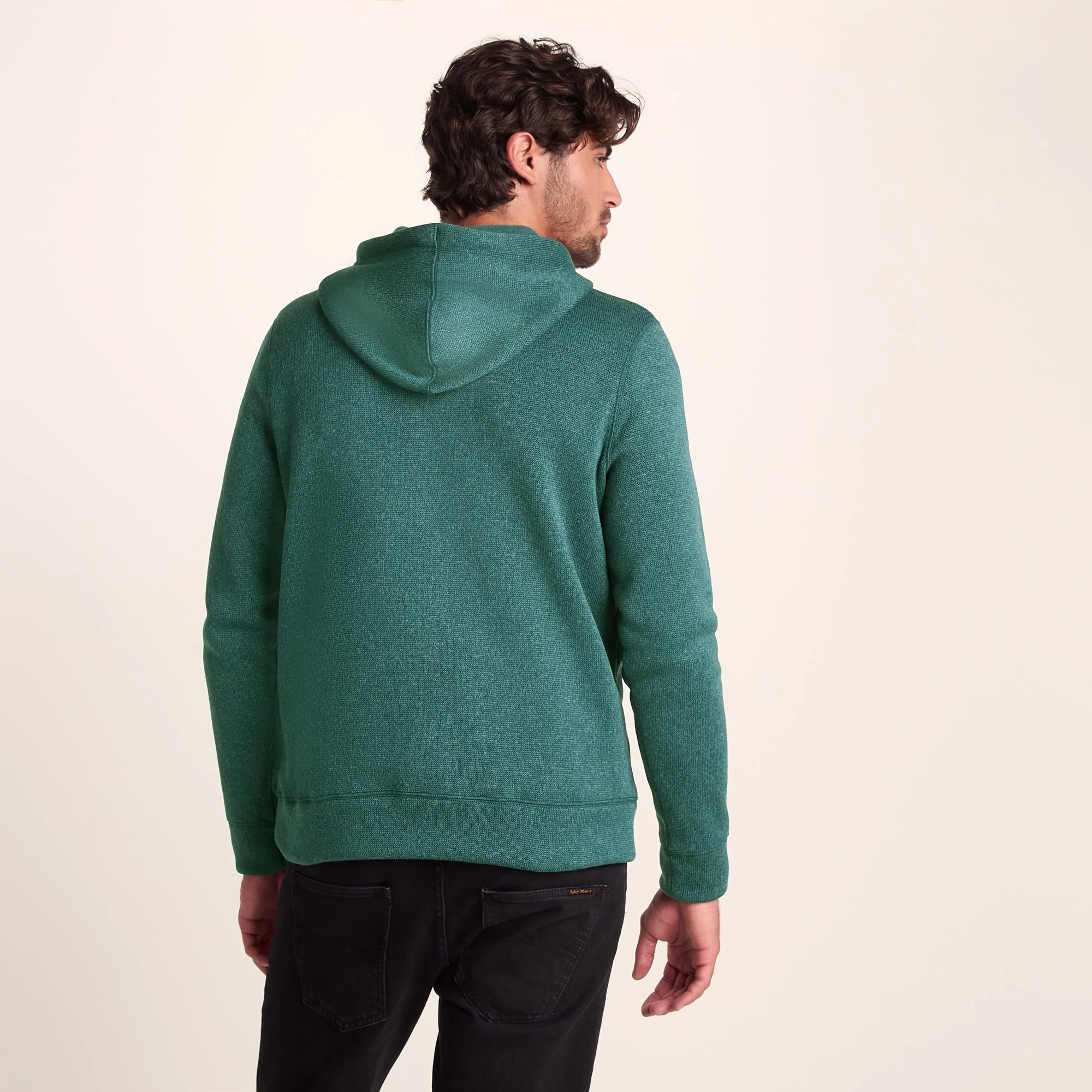 Mosby Mens Supersoft Knitlook Fleece Hoody - Dark Turquoise Marl - Image 3