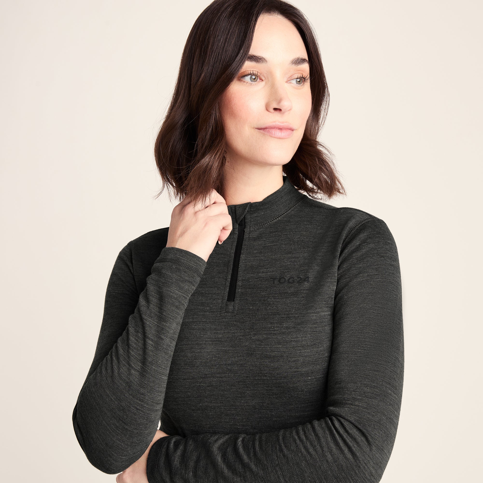 Nevis Womens Merino Base Layer Zip Neck - Grey Marl - Image 5