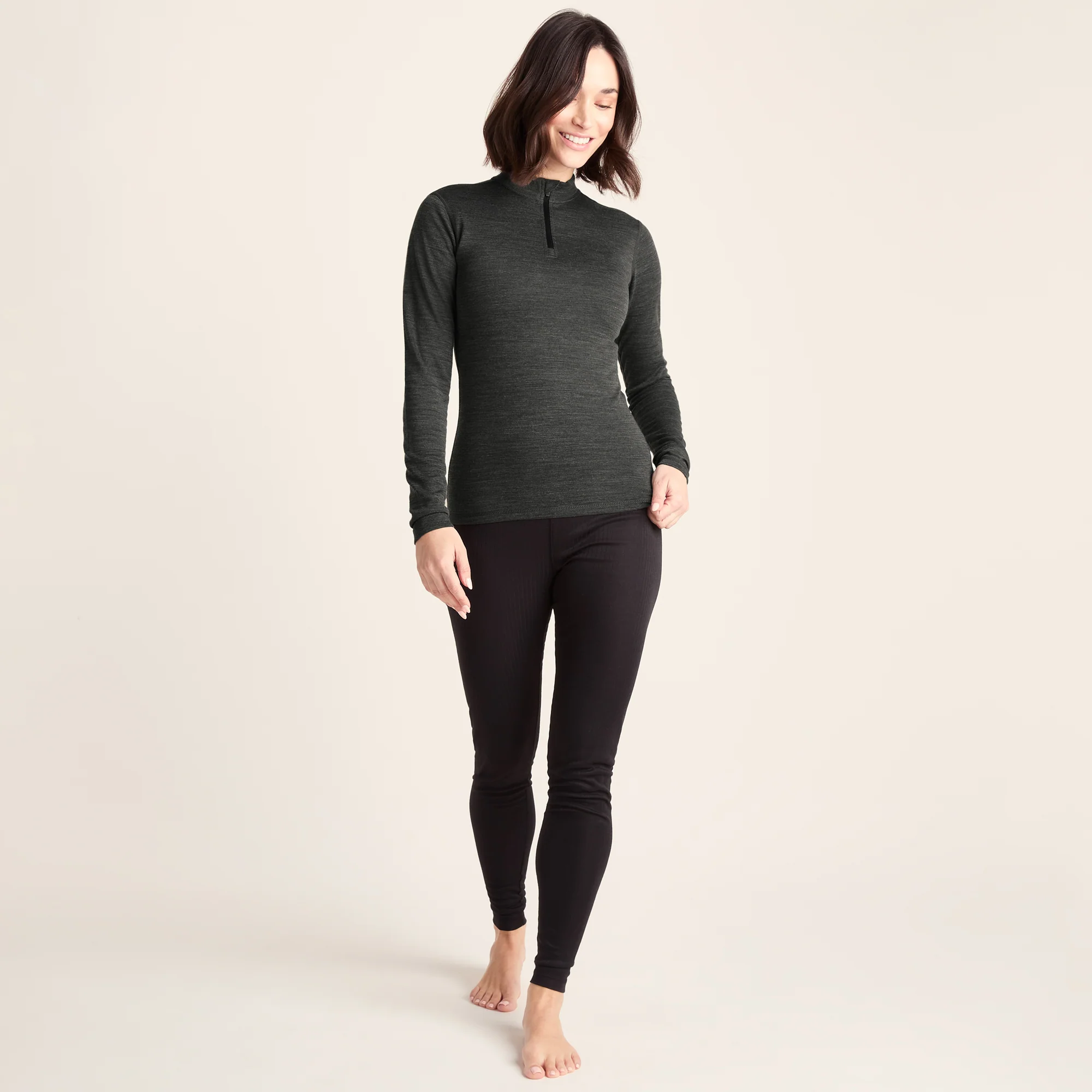 Nevis Womens Merino Base Layer Zip Neck - Grey Marl - Image 6