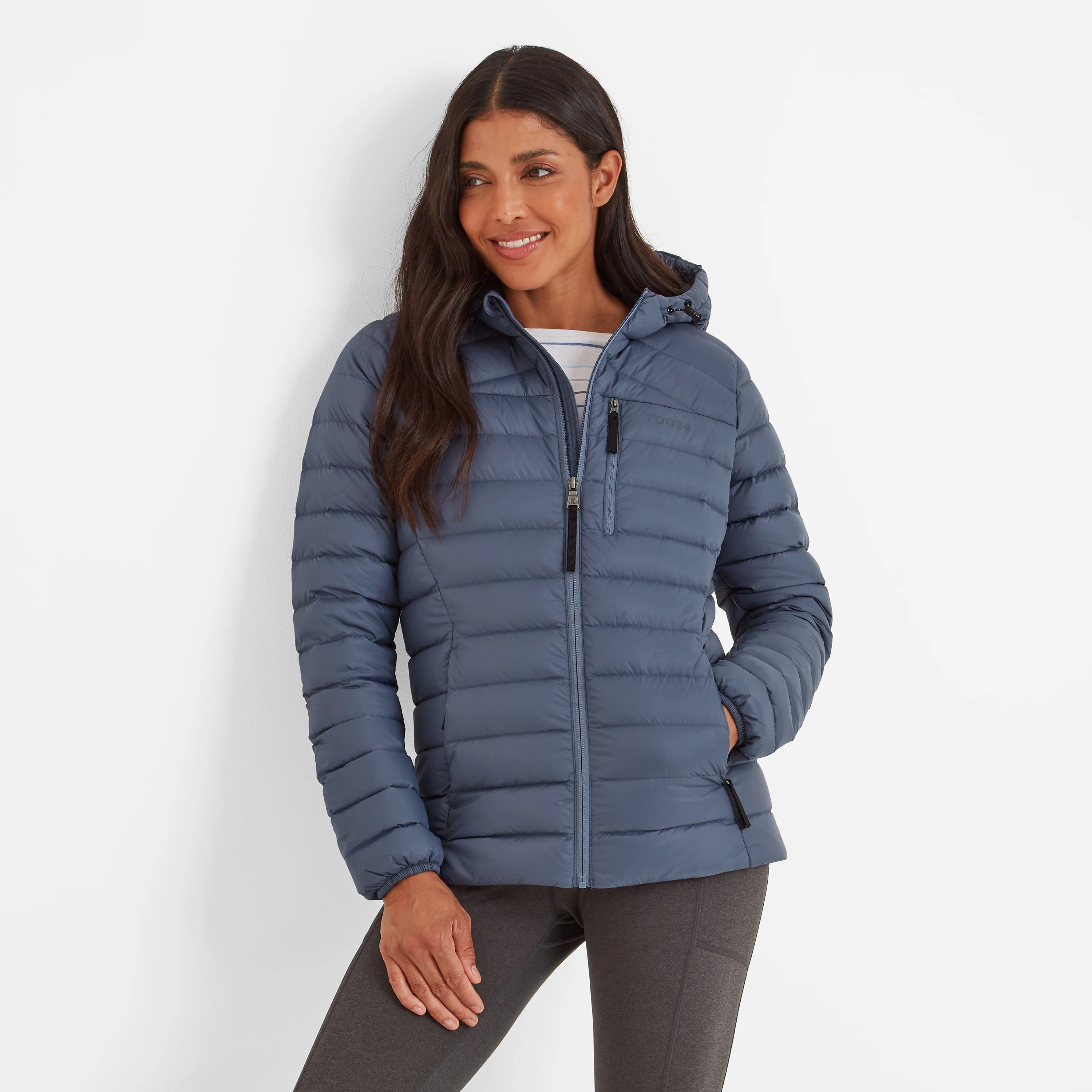 North Womens RDS Certified Down Hooded Jacket - Blue Stone - Image 2
