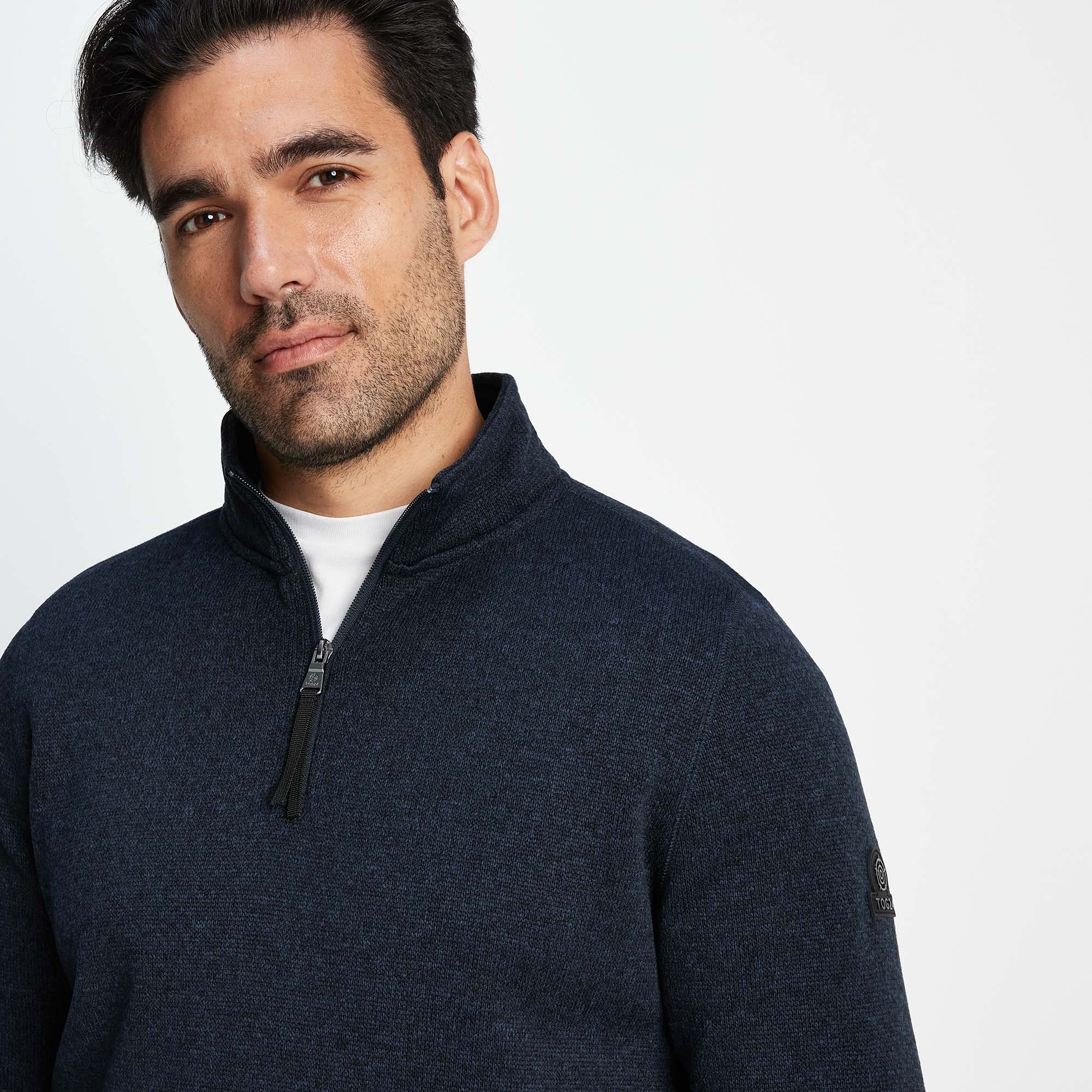 Pearson Mens Knitlook Quarter Zip Fleece - Dark Indigo Marl - Image 4
