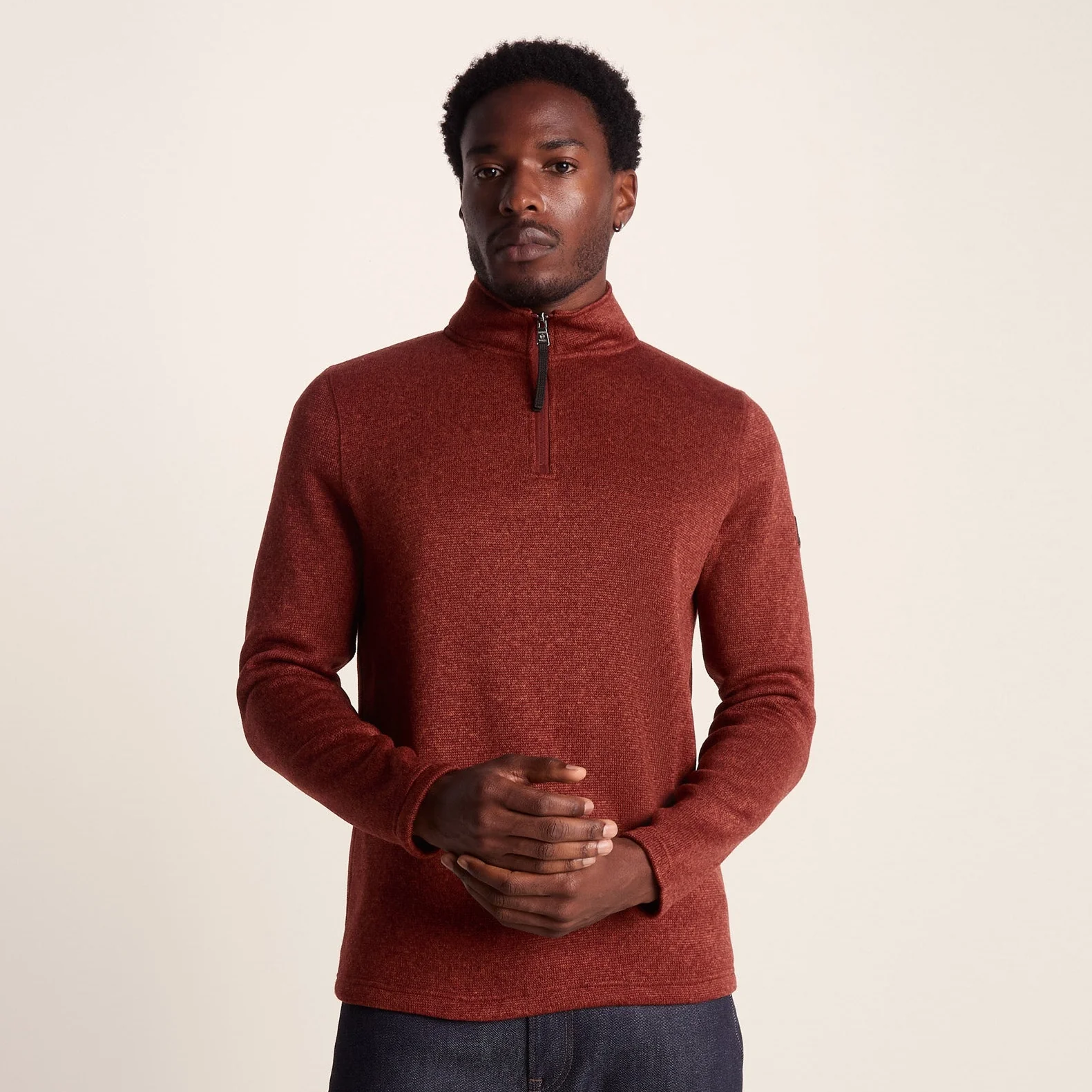 Pearson Mens Knitlook Quarter Zip Fleece - Clay Marl - Image 2