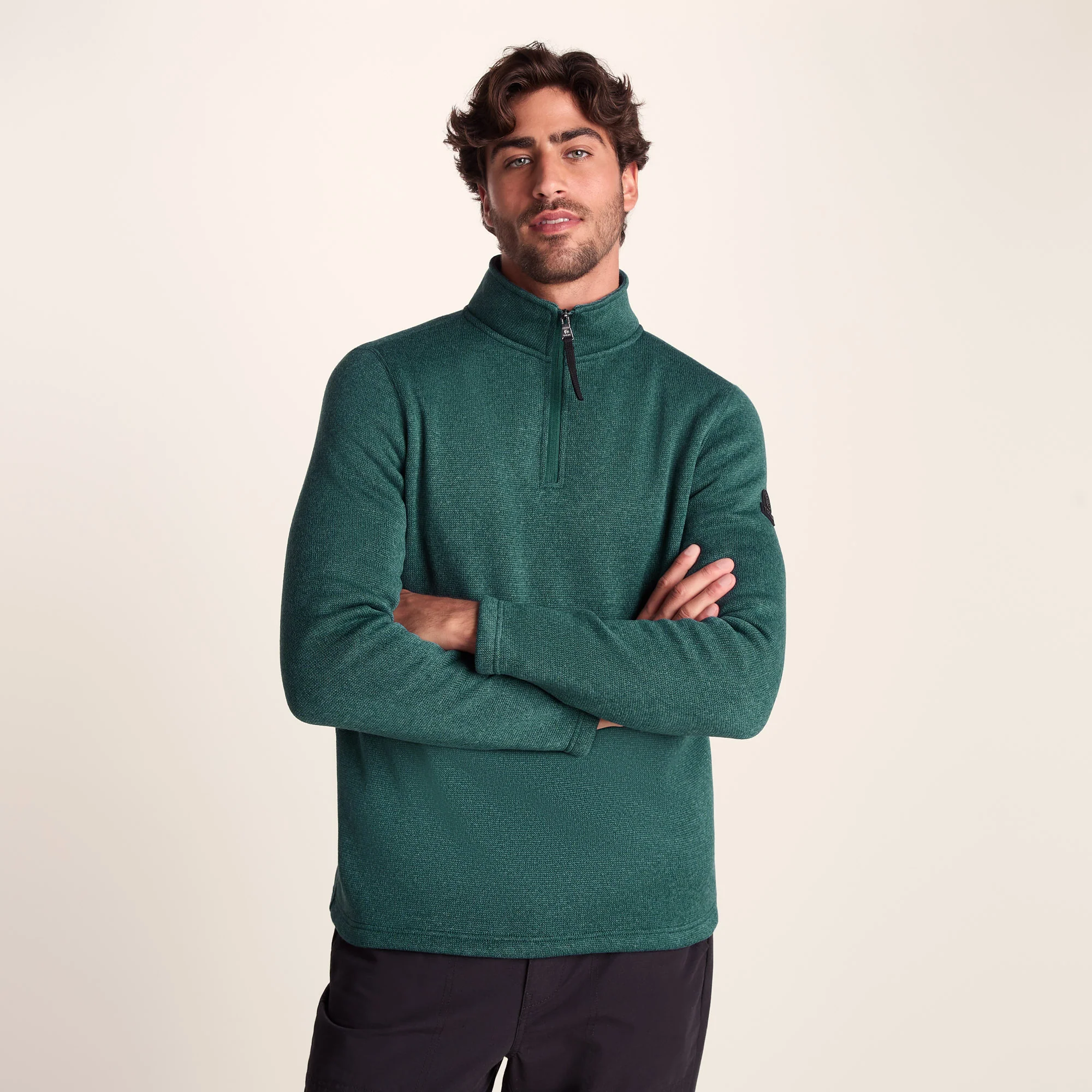 Pearson Mens Knitlook Quarter Zip Fleece - Dark Turquoise Marl