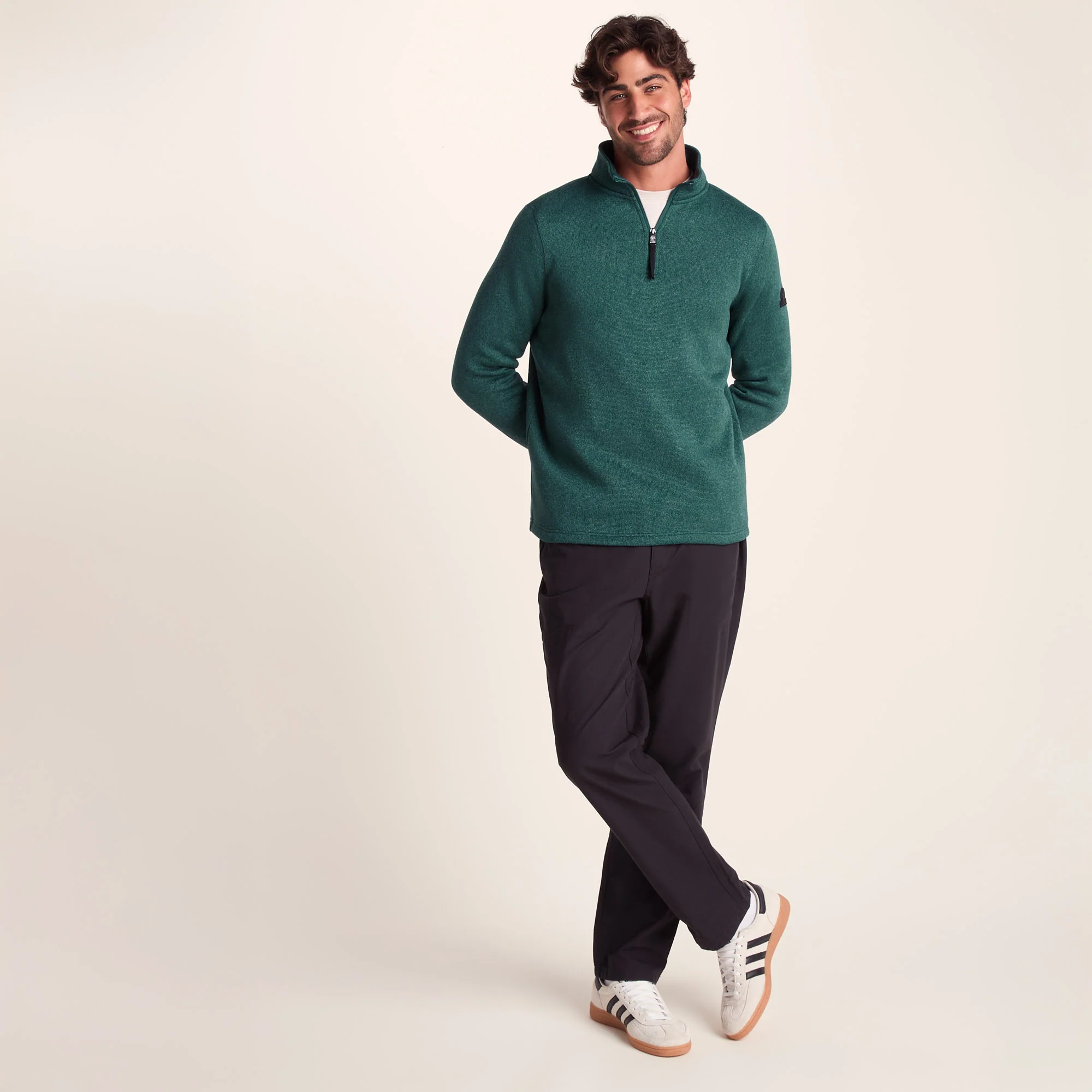 Pearson Mens Knitlook Quarter Zip Fleece - Dark Turquoise Marl - Image 2