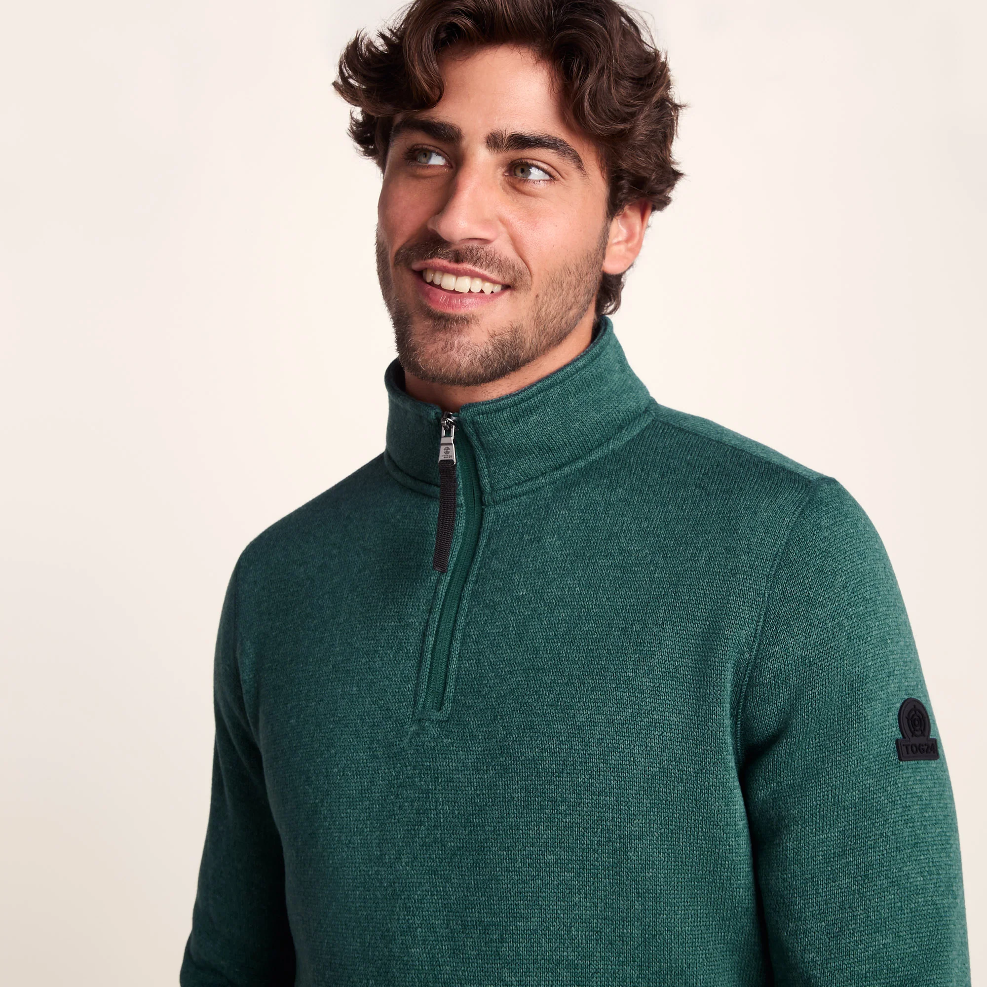 Pearson Mens Knitlook Quarter Zip Fleece - Dark Turquoise Marl - Image 5