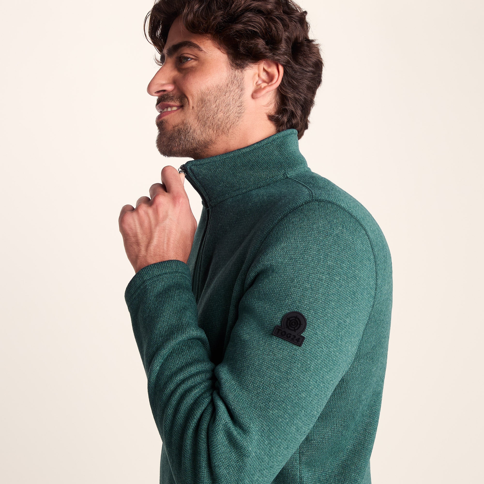 Pearson Mens Knitlook Quarter Zip Fleece - Dark Turquoise Marl - Image 6