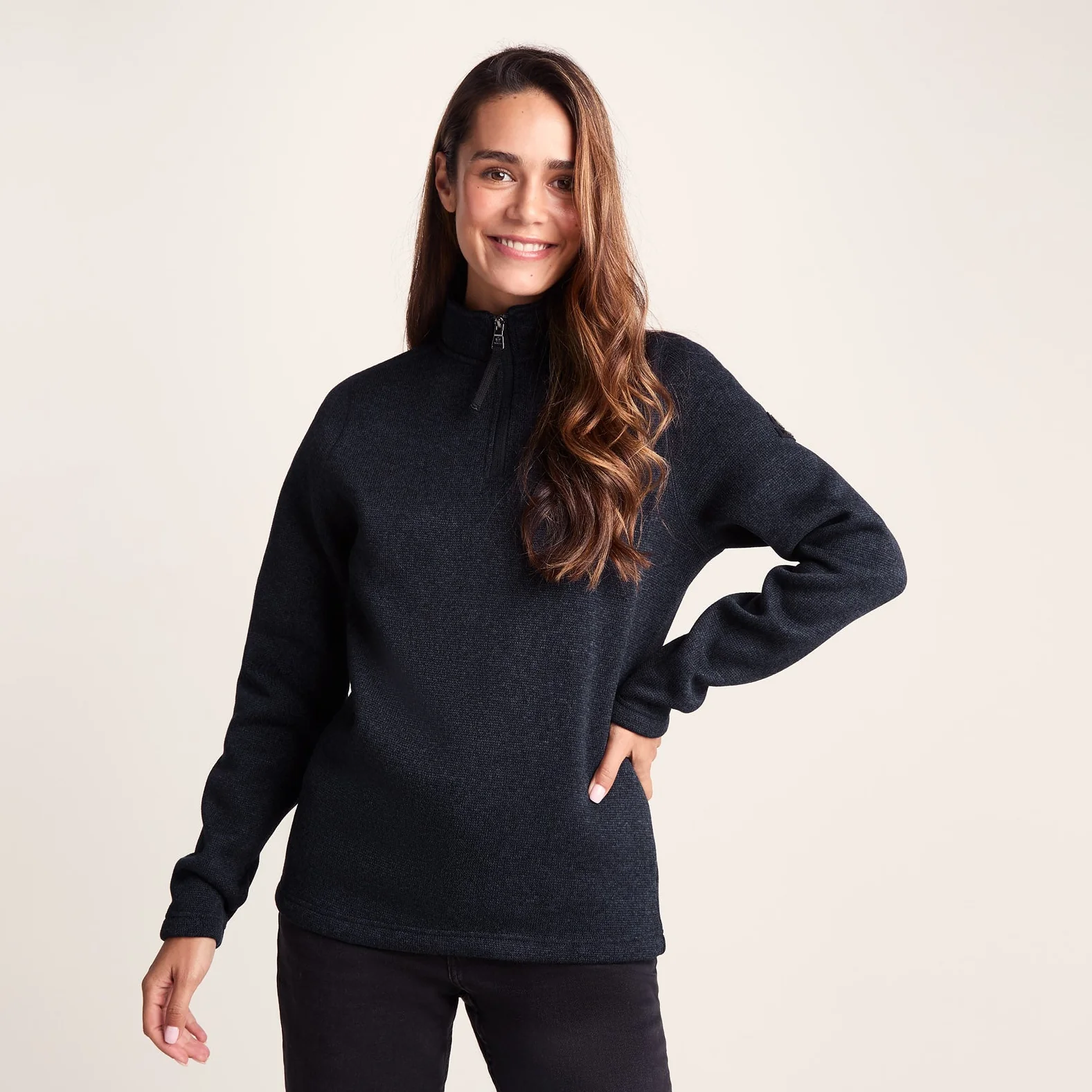 Pearson Womens Knitlook Quarter Zip Fleece - Dark Indigo Marl