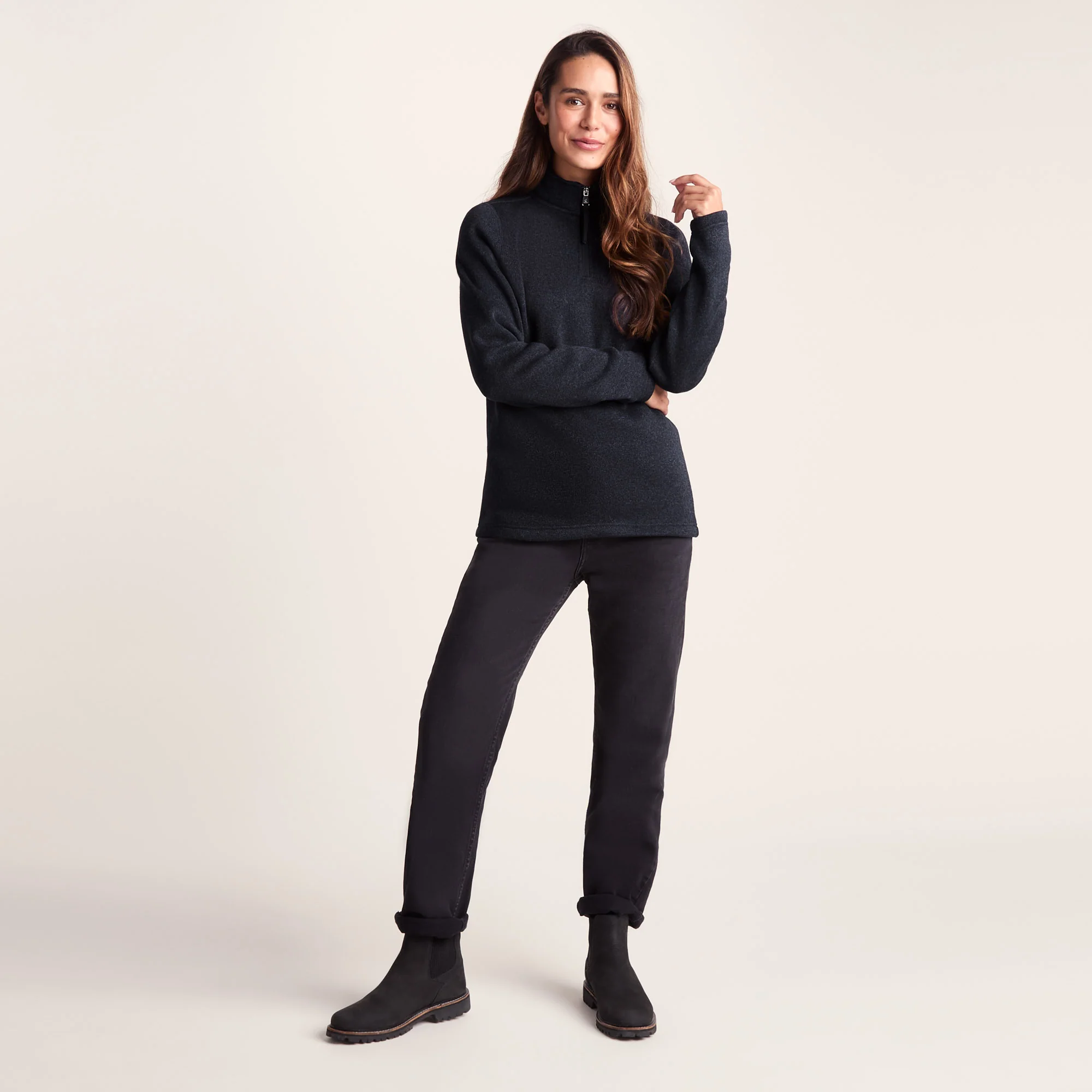Pearson Womens Knitlook Quarter Zip Fleece - Dark Indigo Marl - Image 2
