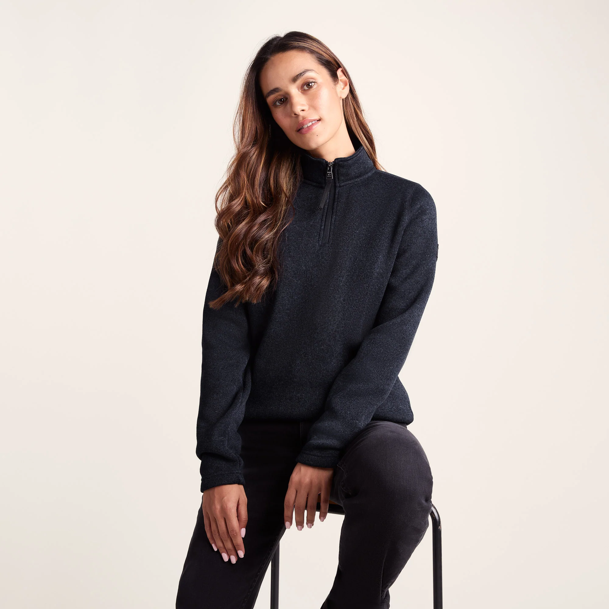 Pearson Womens Knitlook Quarter Zip Fleece - Dark Indigo Marl - Image 4