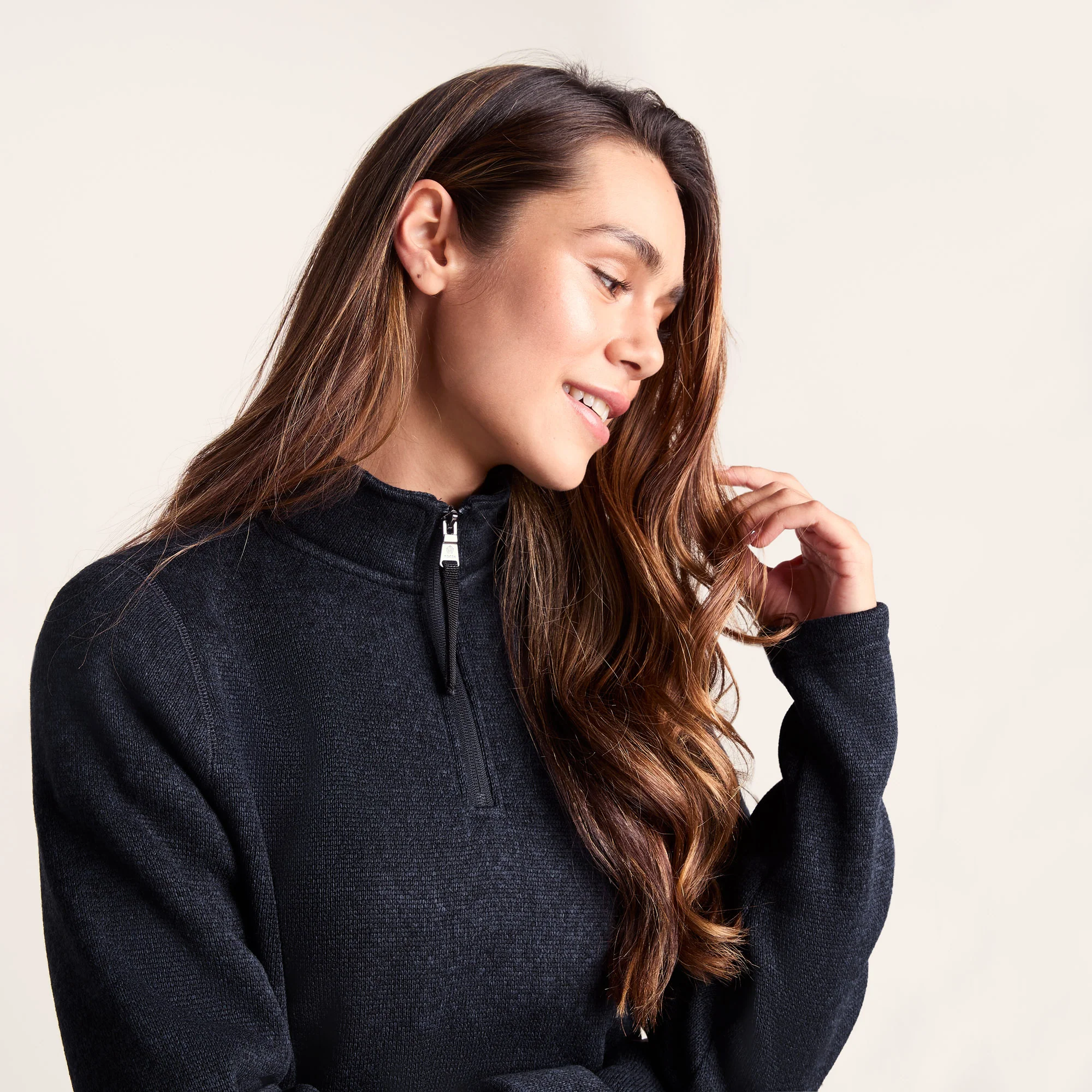 Pearson Womens Knitlook Quarter Zip Fleece - Dark Indigo Marl - Image 6