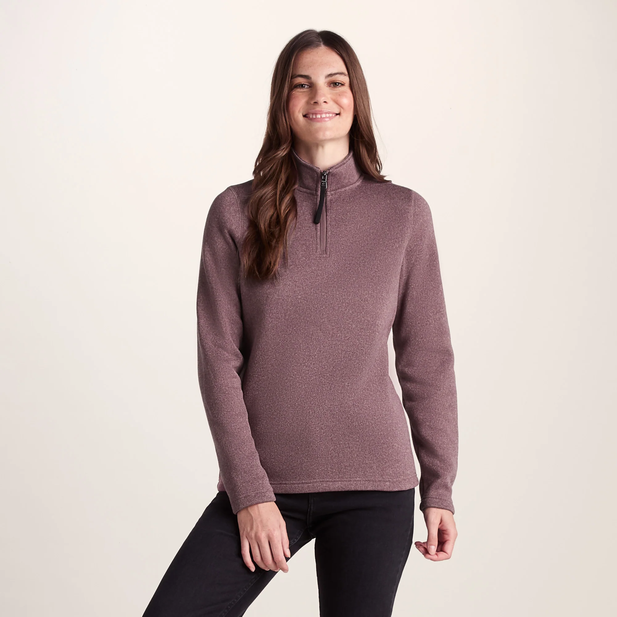 Pearson Womens Knitlook Quarter Zip Fleece - Mauve Marl