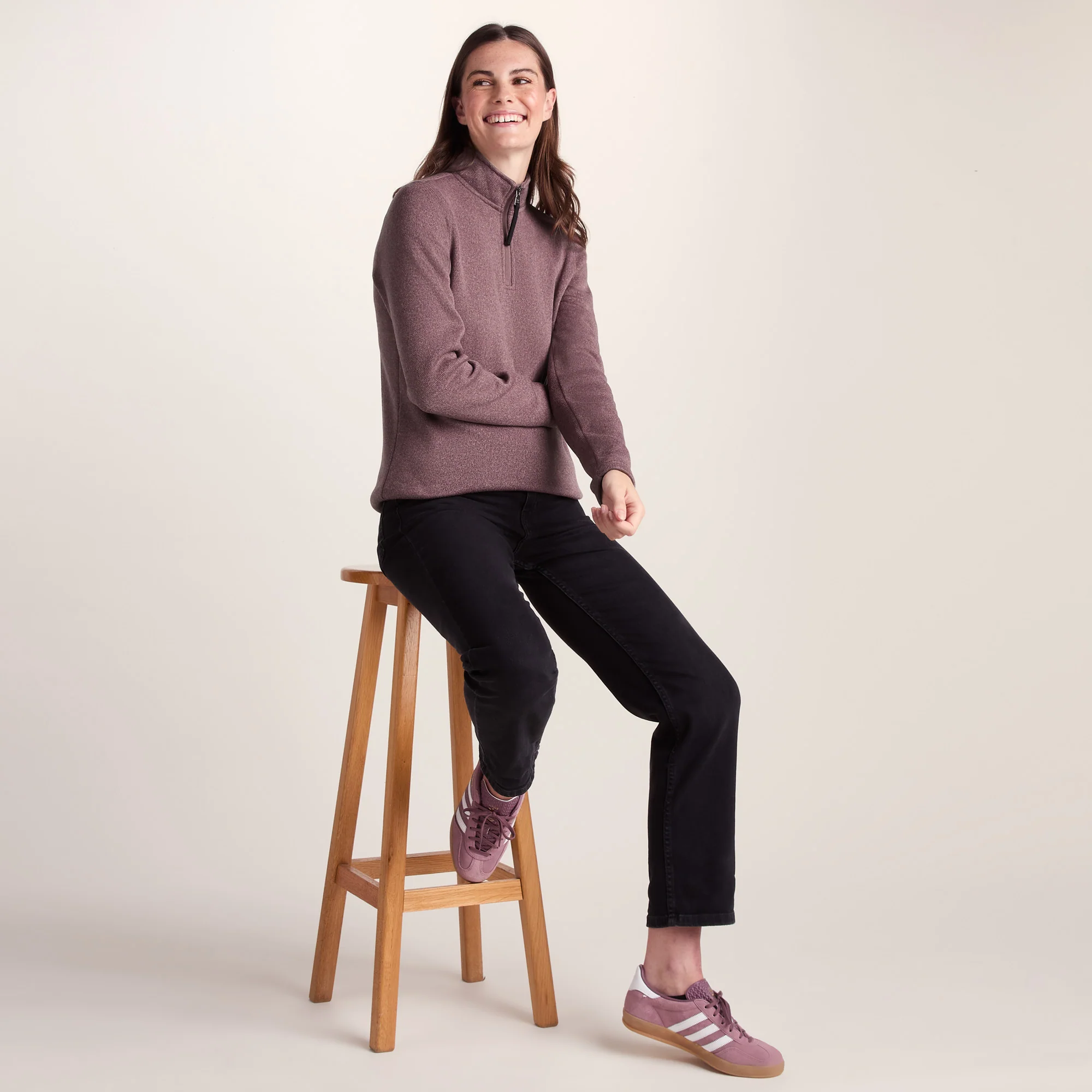 Pearson Womens Knitlook Quarter Zip Fleece - Mauve Marl - Image 5