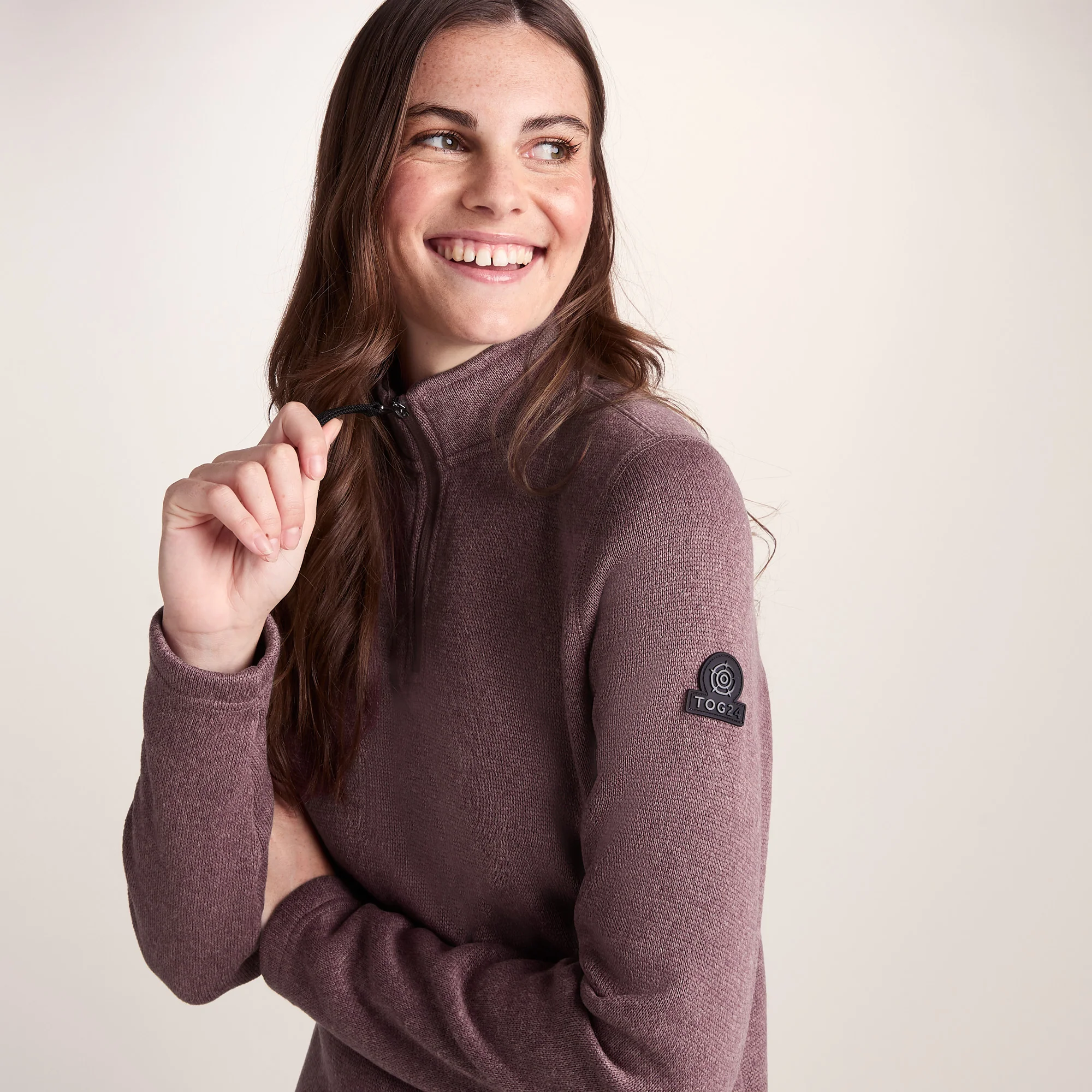 Pearson Womens Knitlook Quarter Zip Fleece - Mauve Marl - Image 6