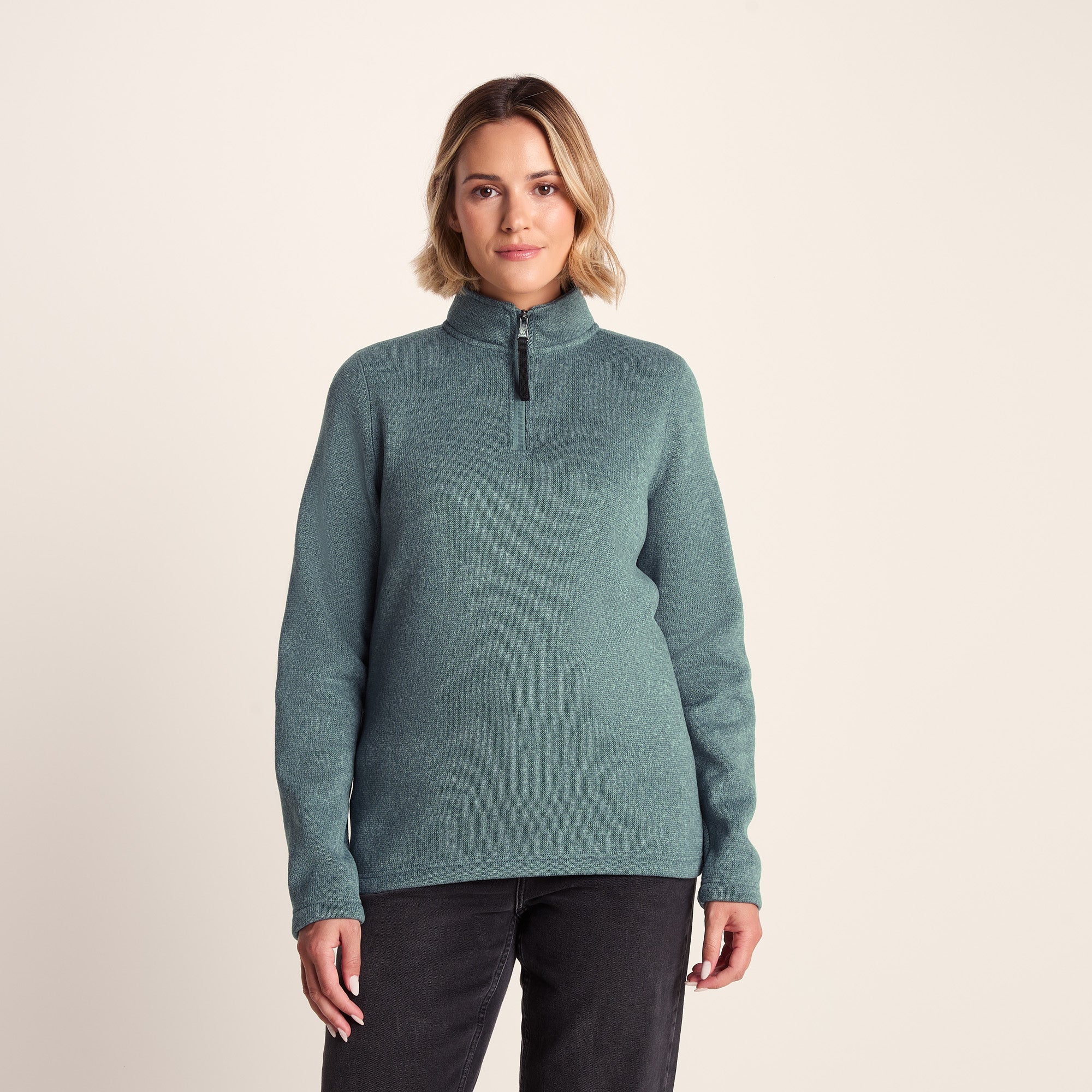Pearson Womens Knitlook Quarter Zip Fleece - Mist Grey Marl - Image 2