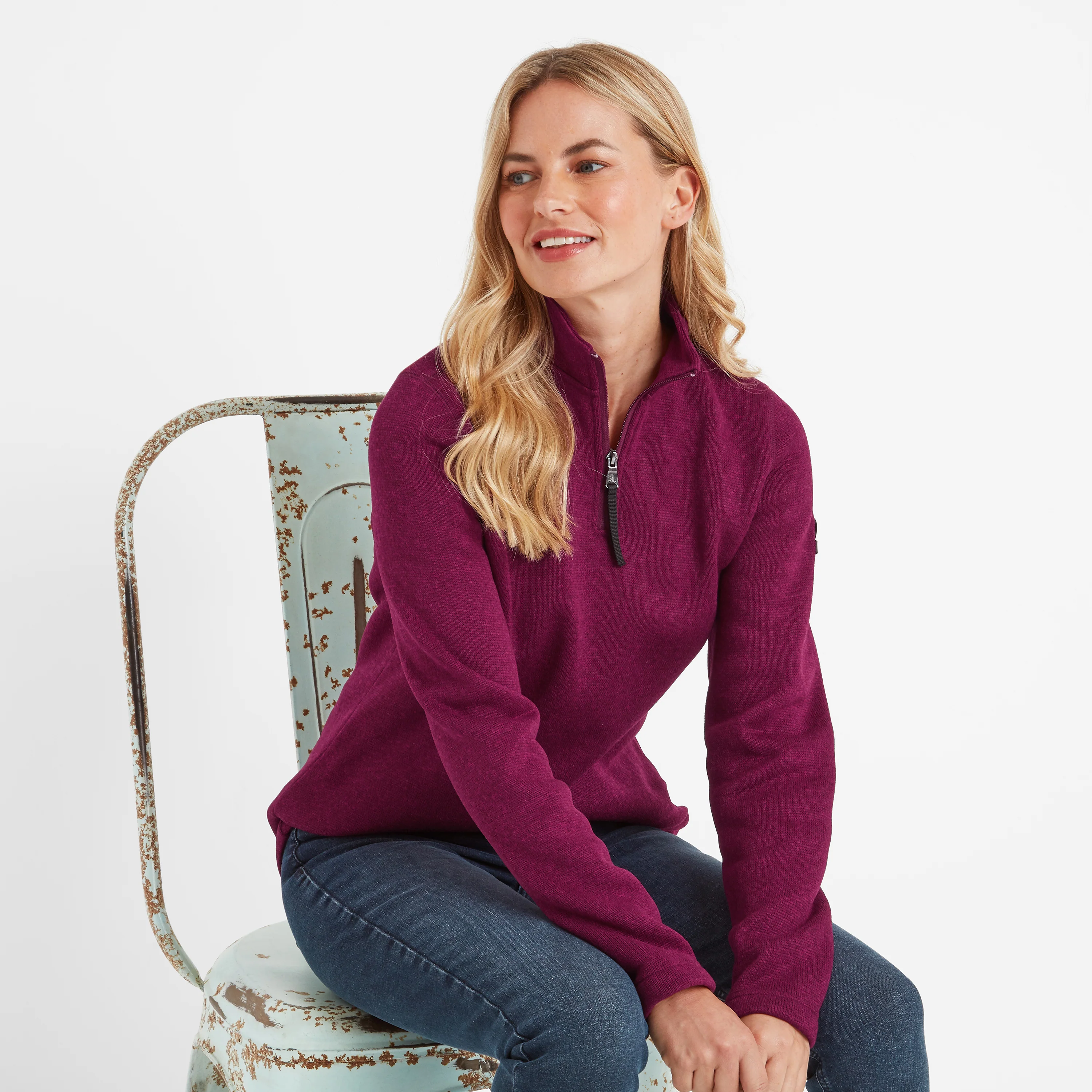Pearson Womens Knitlook Quarter Zip Fleece - Purple Berry Marl - Image 4