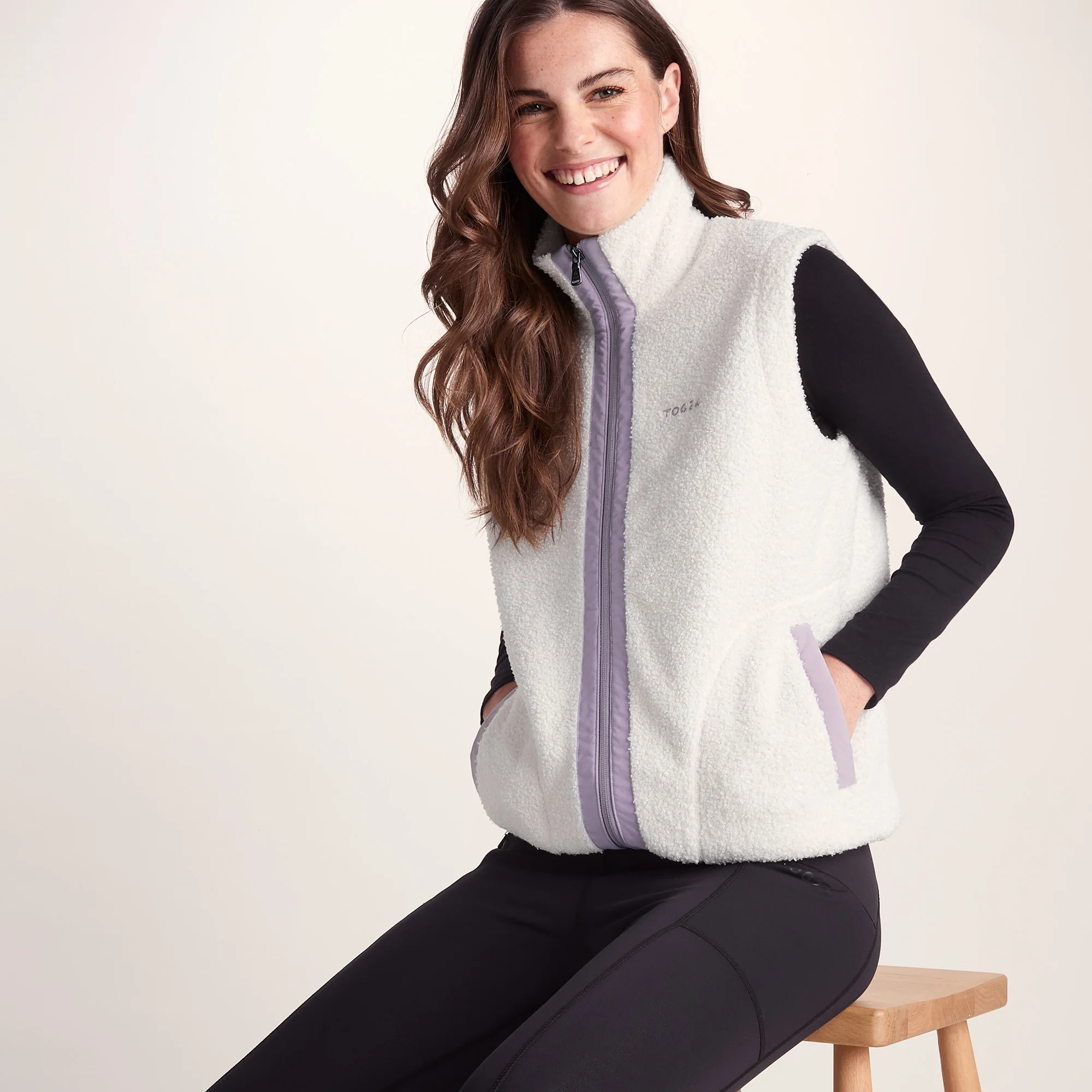 Peyton Womens Relaxed Fit Sherpa Fleece Gilet - Vanilla - Image 6