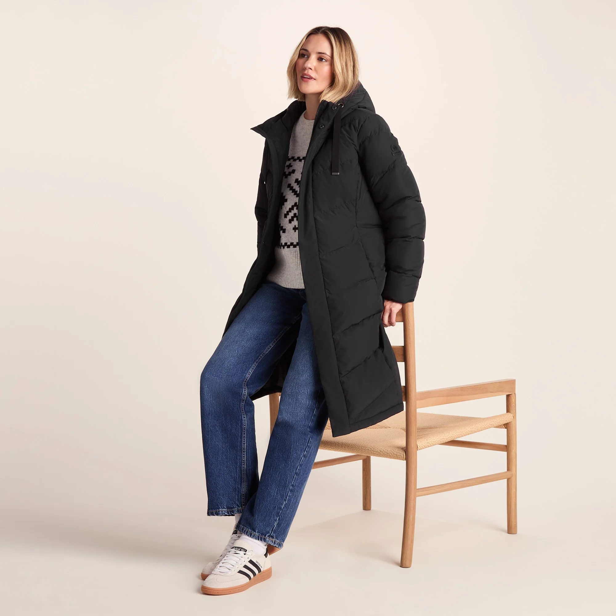 Raleigh Luxe Womens Long Shower Resistant Down Insulated Jacket - Black - Image 6