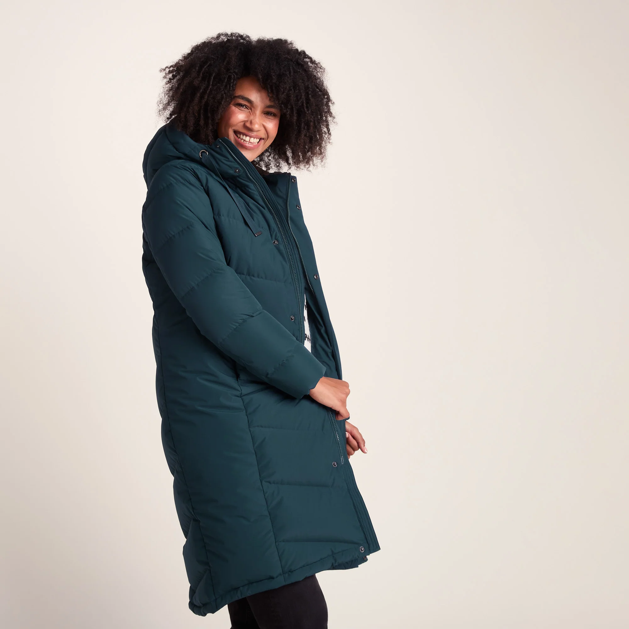 Raleigh Luxe Womens Long Shower Resistant Down Insulated Jacket - Petrol Green - Image 5