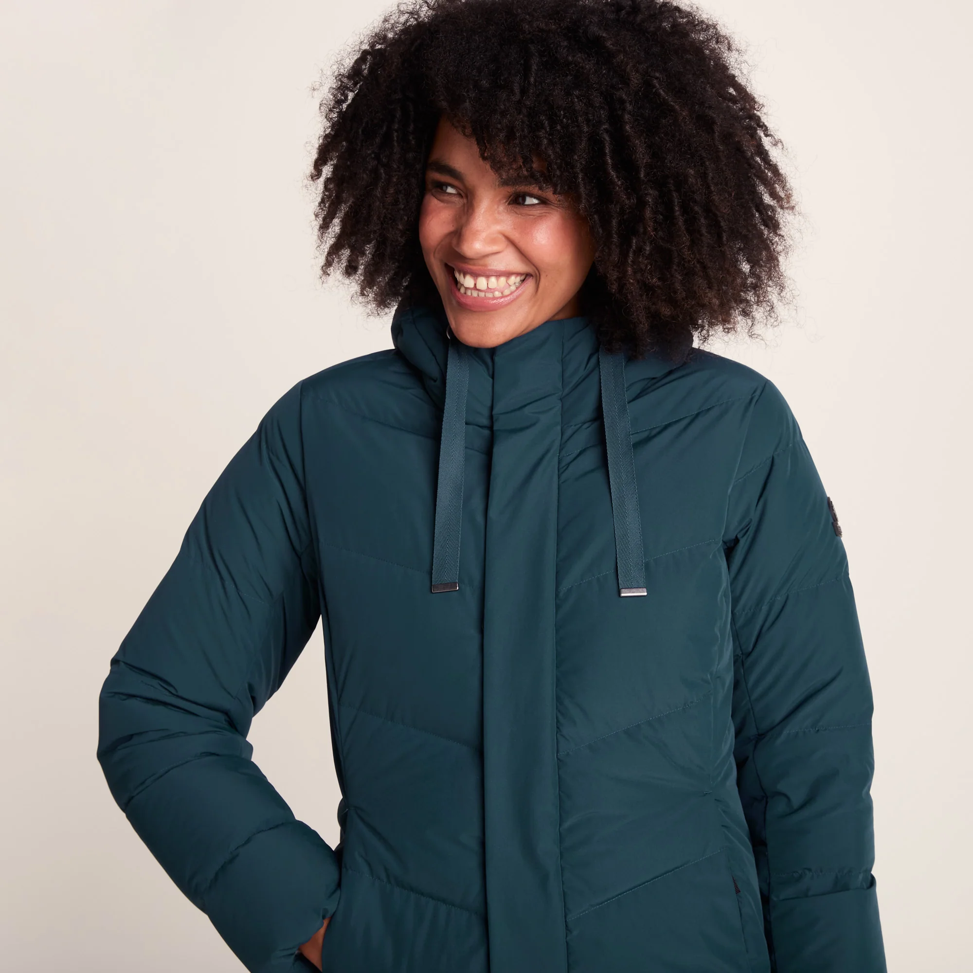Raleigh Luxe Womens Long Shower Resistant Down Insulated Jacket - Petrol Green - Image 6
