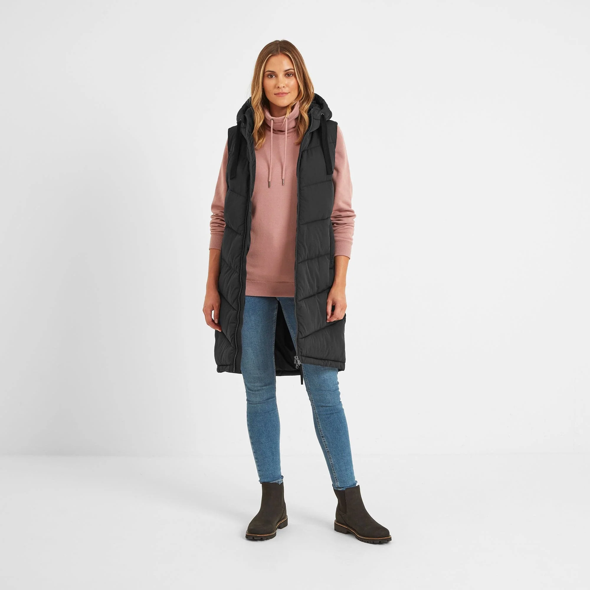 Ranskill Womens Long Insulated Gilet - Washed Black - Image 4