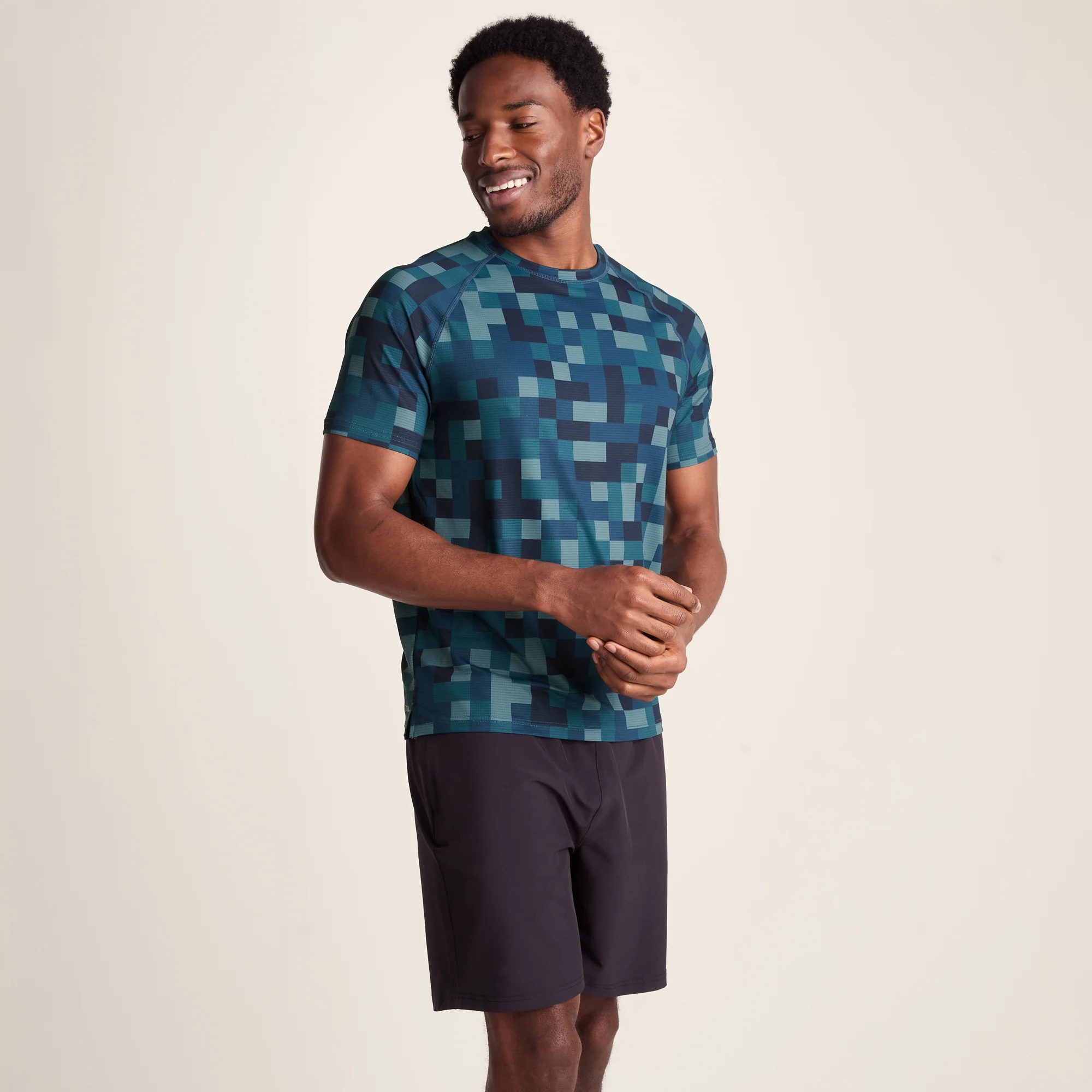 Rayan Mens Performance T-Shirt - Inky Blue Pixel Print